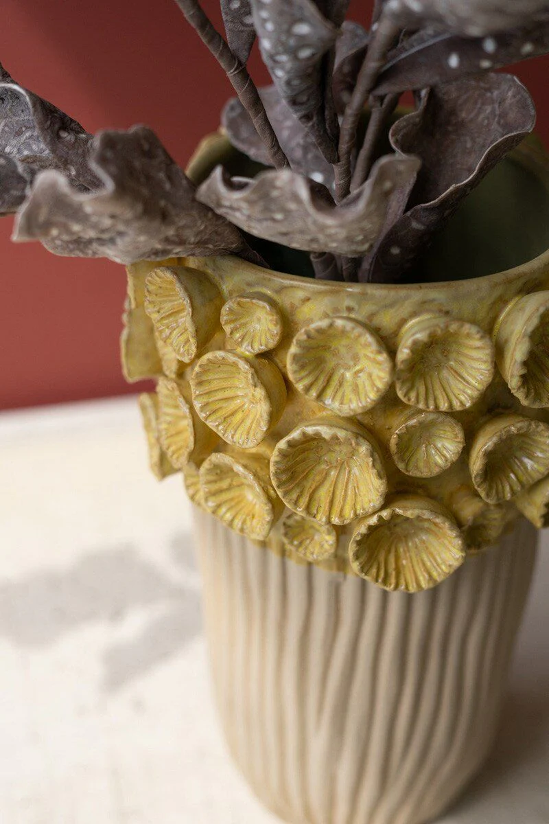 Ceramic Vase With Yellow Flower Detail - Large By Kalalou - Image 2