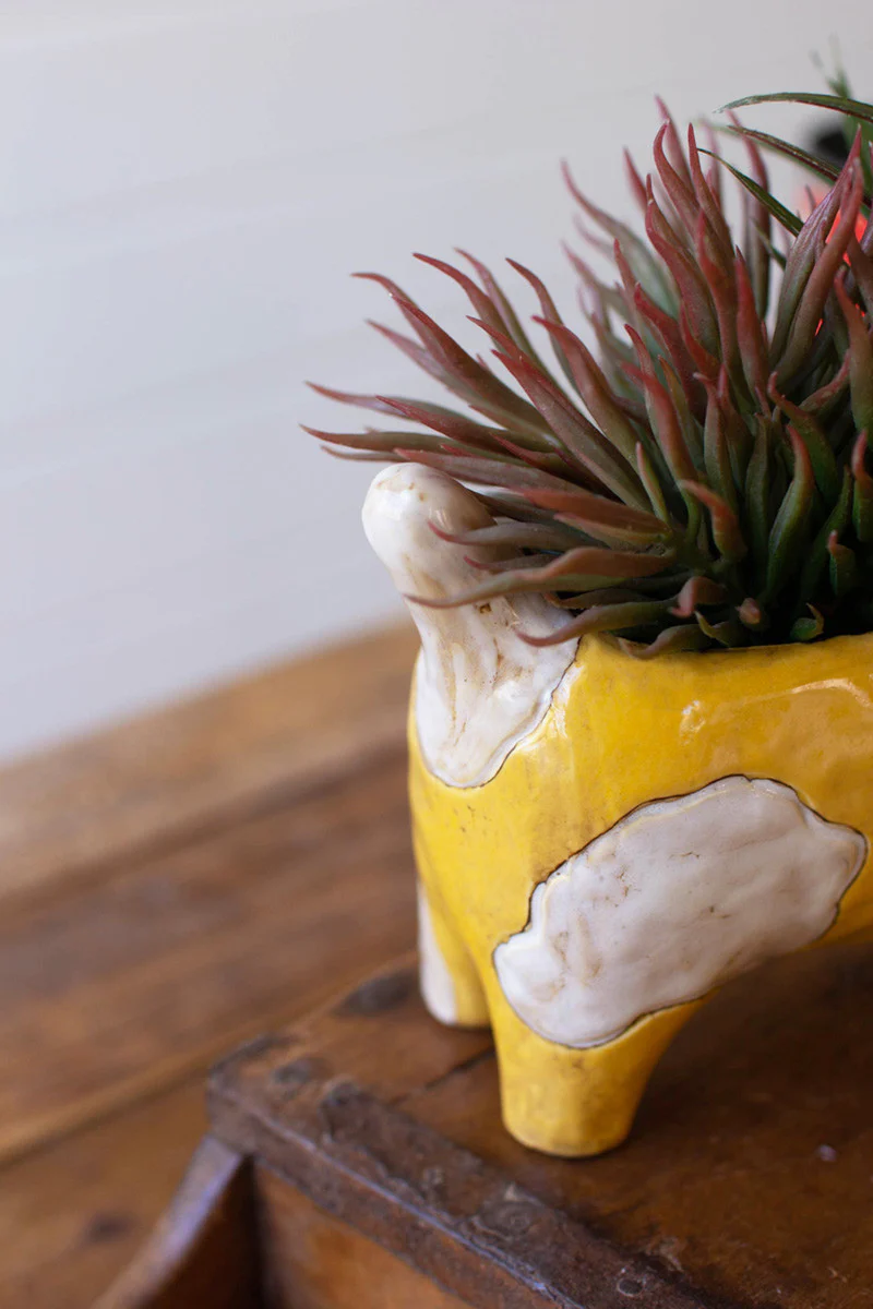 Ceramic Yellow And White Cat Planter (Min 2) By Kalalou - Image 3