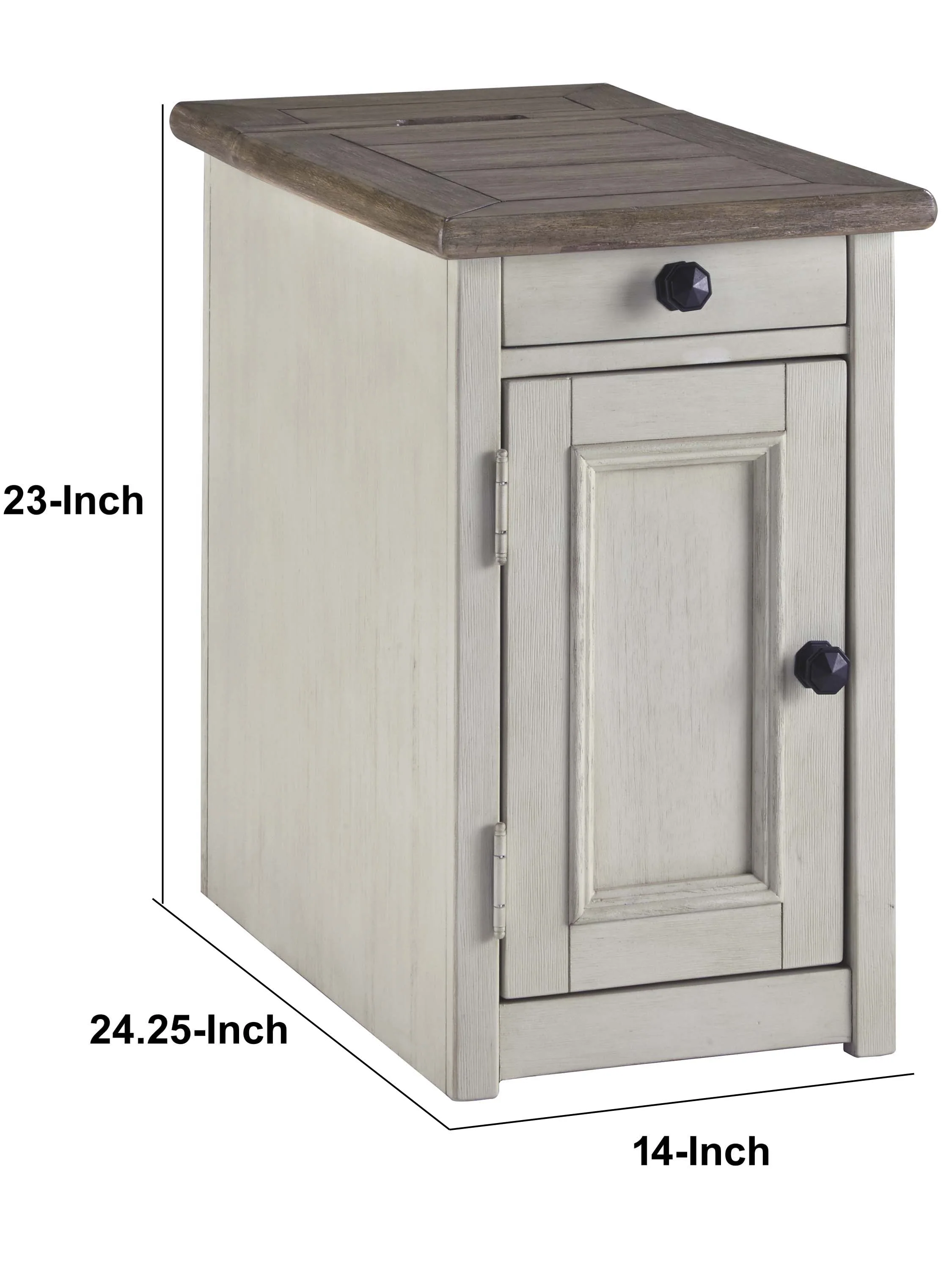 Chair Side End Table with 1 Cabinet and Pull Out Tray, White and Brown By Benzara - Image 2
