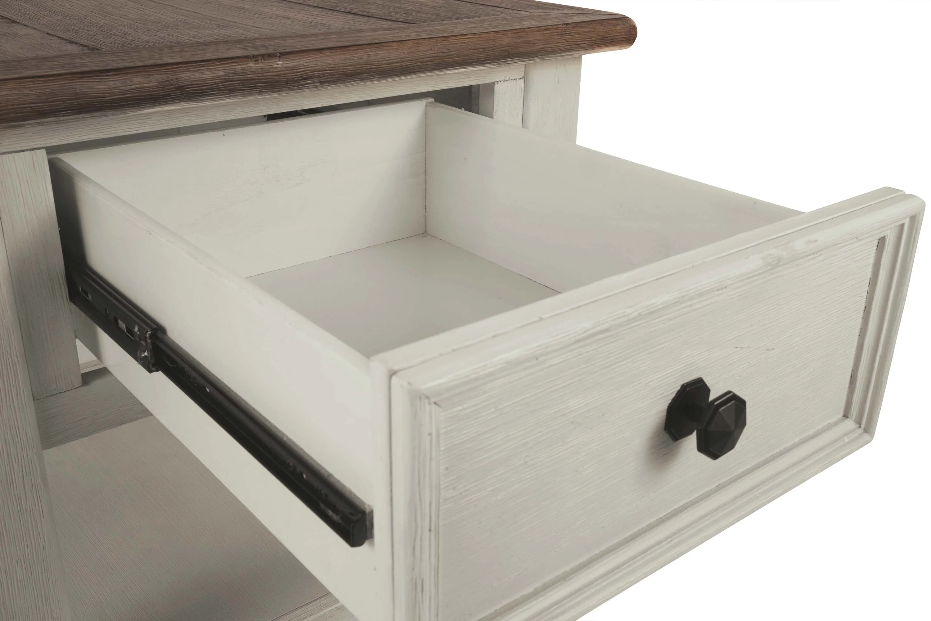 Chair Side End Table with 1 Cabinet and Pull Out Tray, White and Brown By Benzara - Image 3