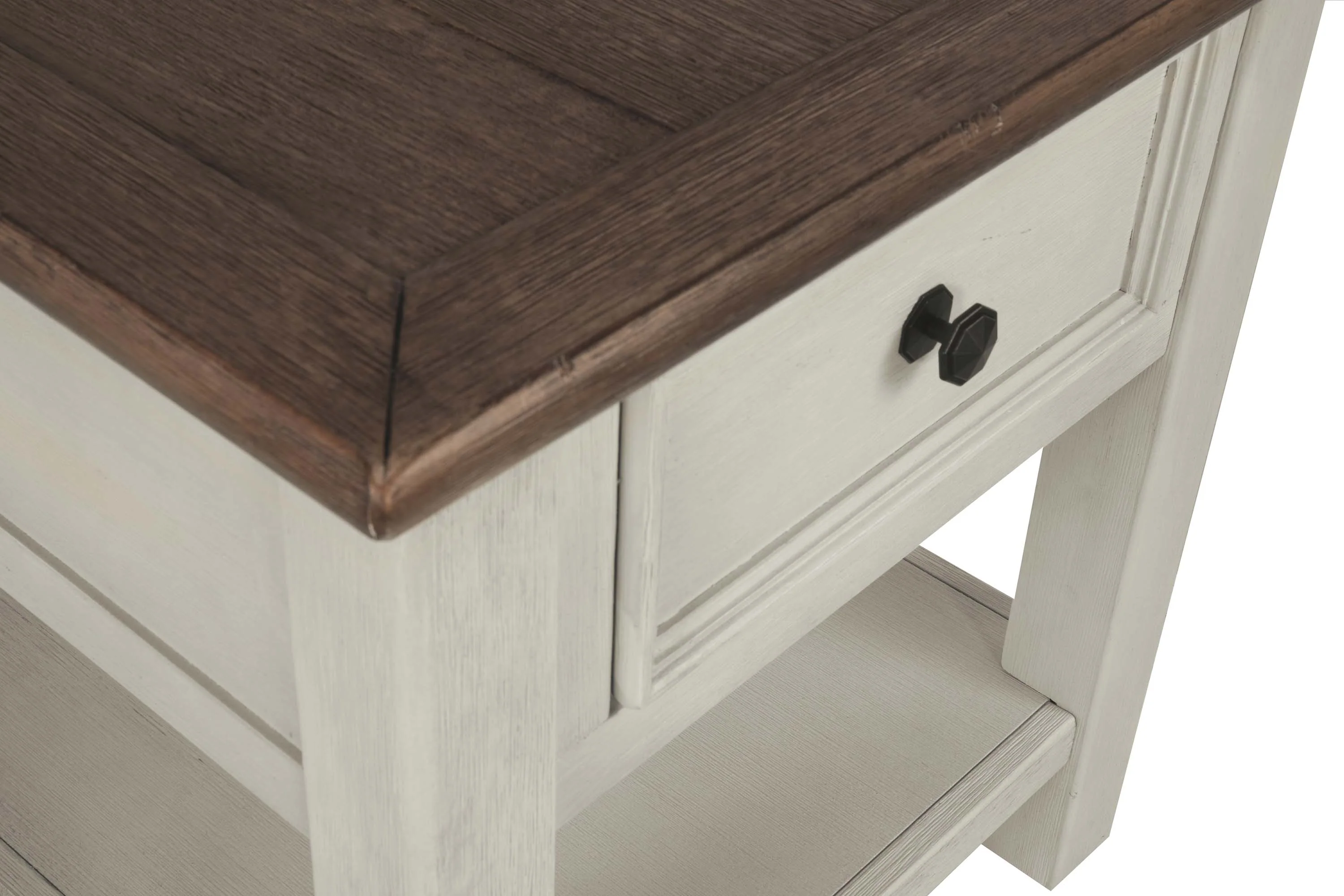 Chair Side End Table with 1 Cabinet and Pull Out Tray, White and Brown By Benzara - Image 4
