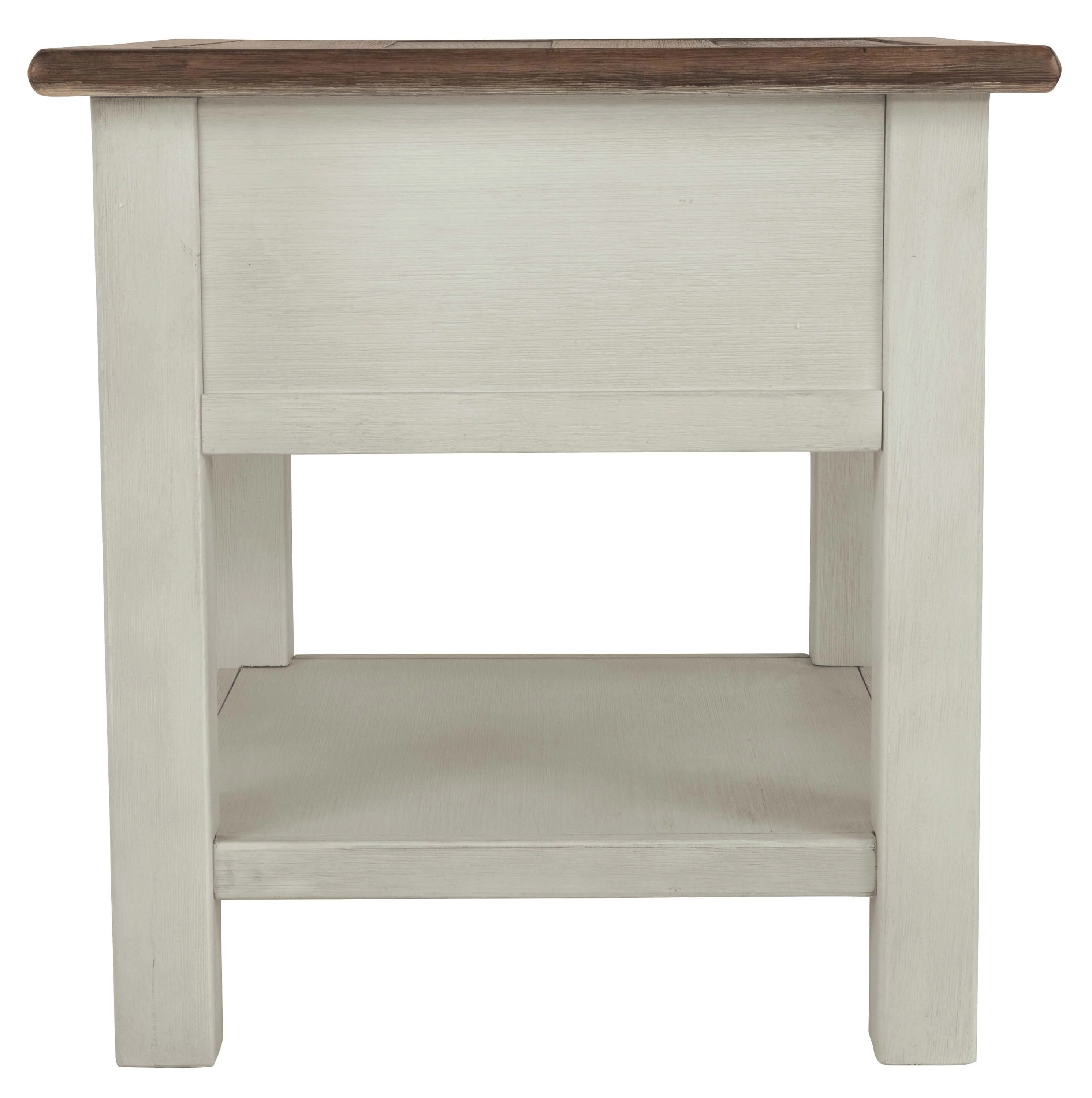 Chair Side End Table with 1 Cabinet and Pull Out Tray, White and Brown By Benzara - Image 5