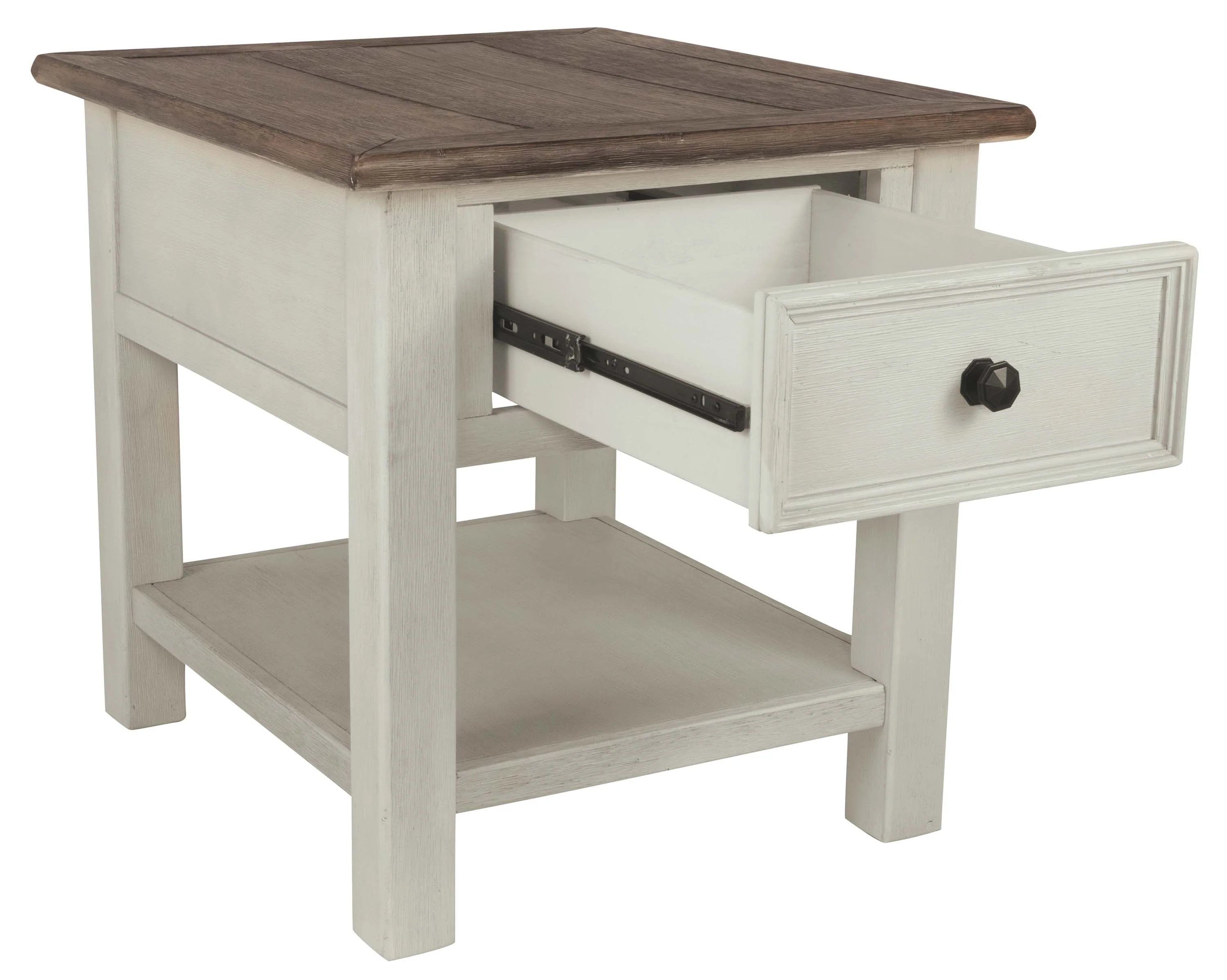 Chair Side End Table with 1 Cabinet and Pull Out Tray, White and Brown By Benzara - Image 6