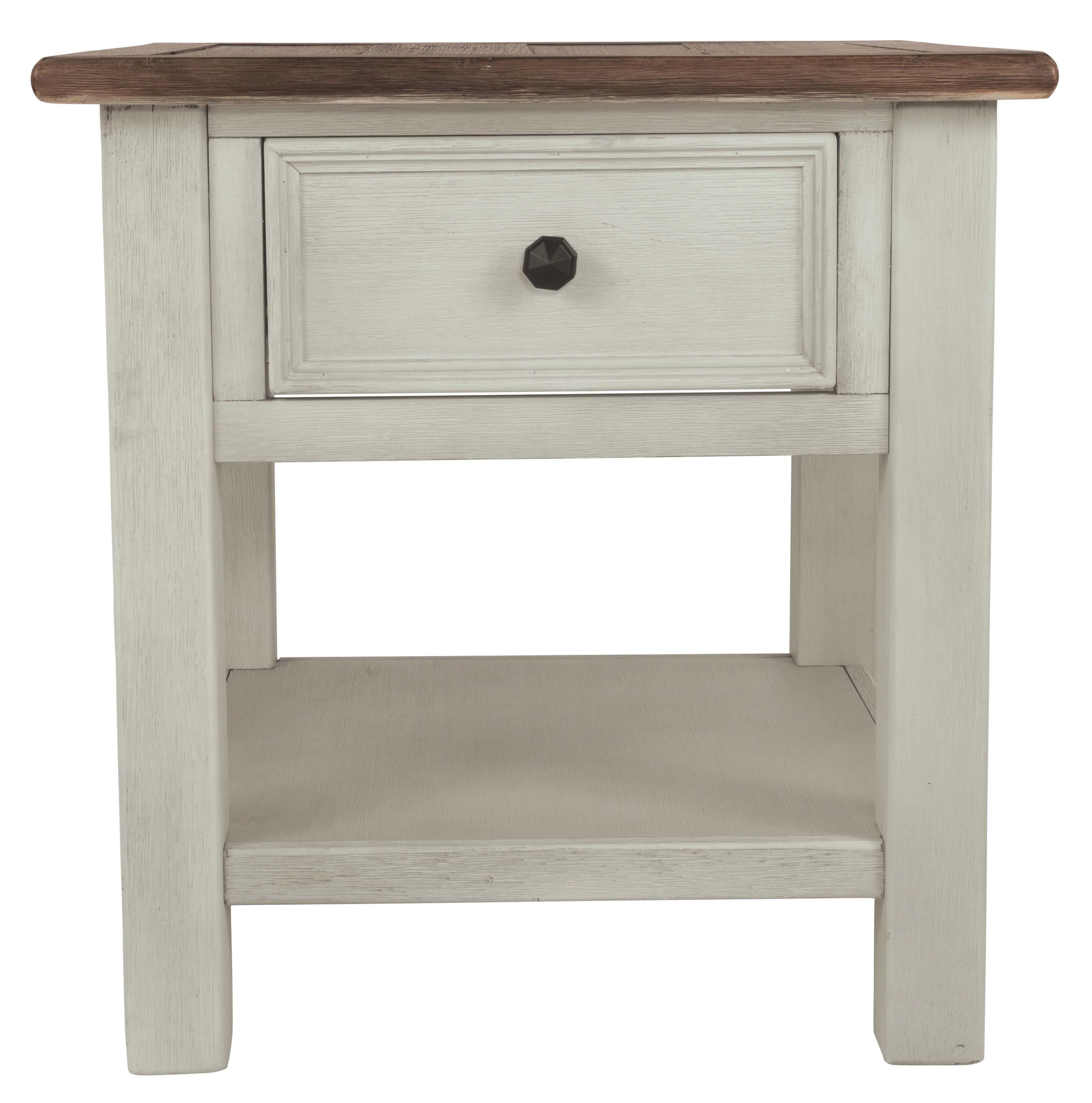 Chair Side End Table with 1 Cabinet and Pull Out Tray, White and Brown By Benzara - Image 7
