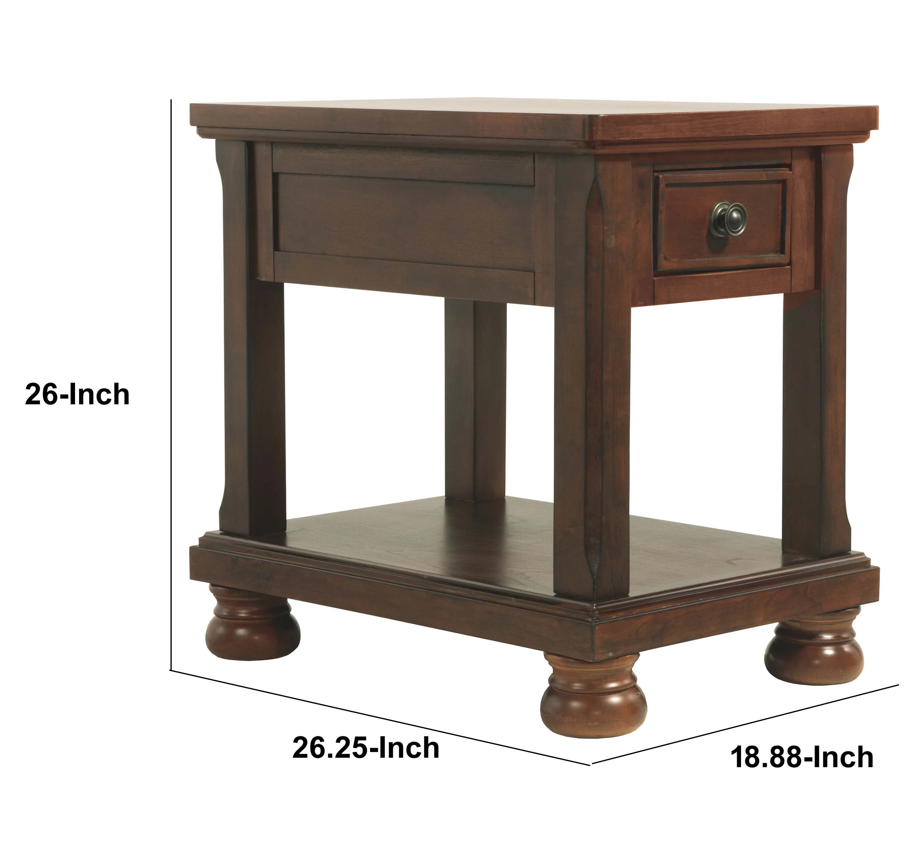 Chair Side End Table With 1 Drawer And Fixed Base Shelf, Brown By Benzara - Image 5