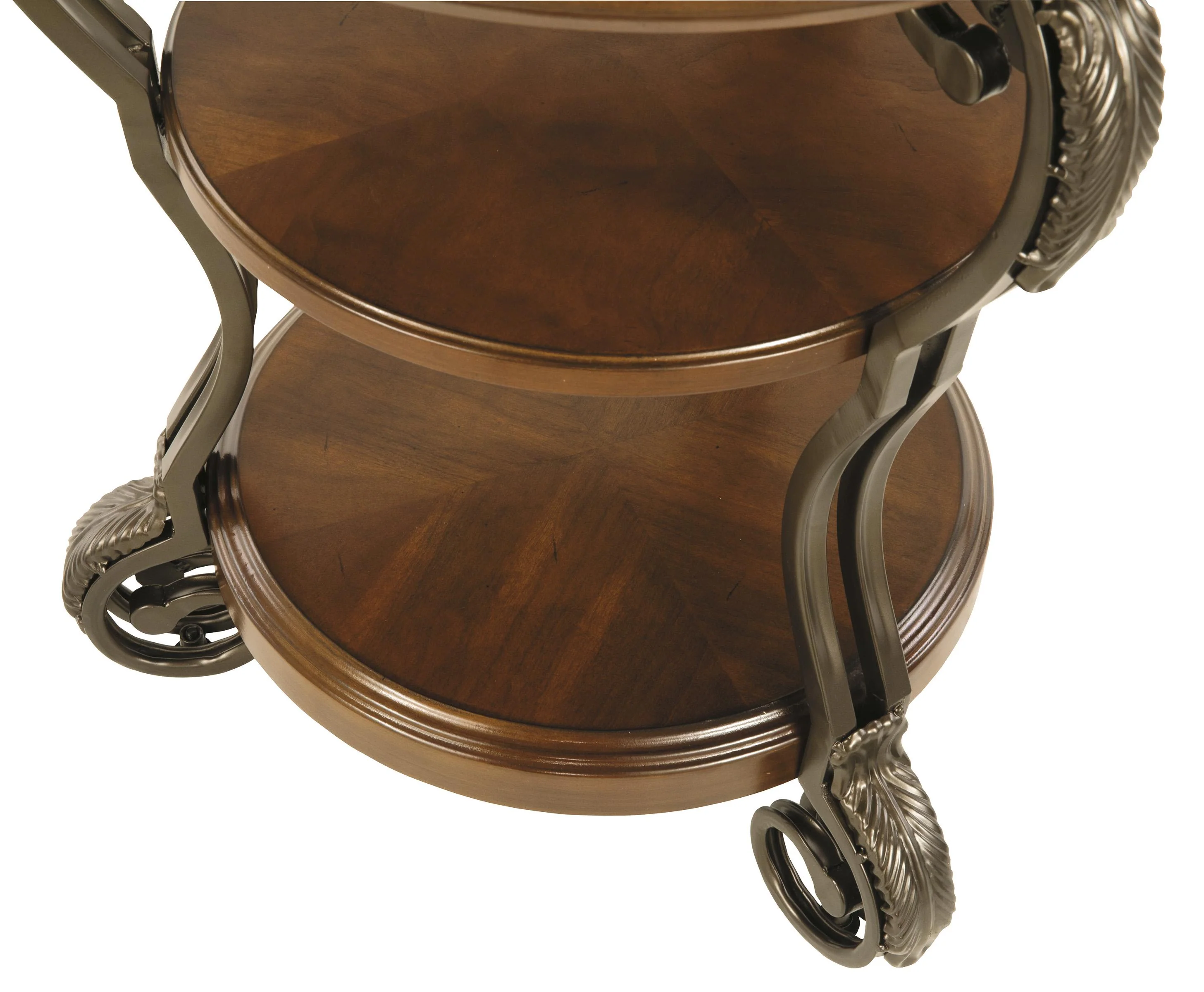 Chair Side End Table With 2 Open Shelves And Scrolled Metal Base, Brown By Benzara - Image 3