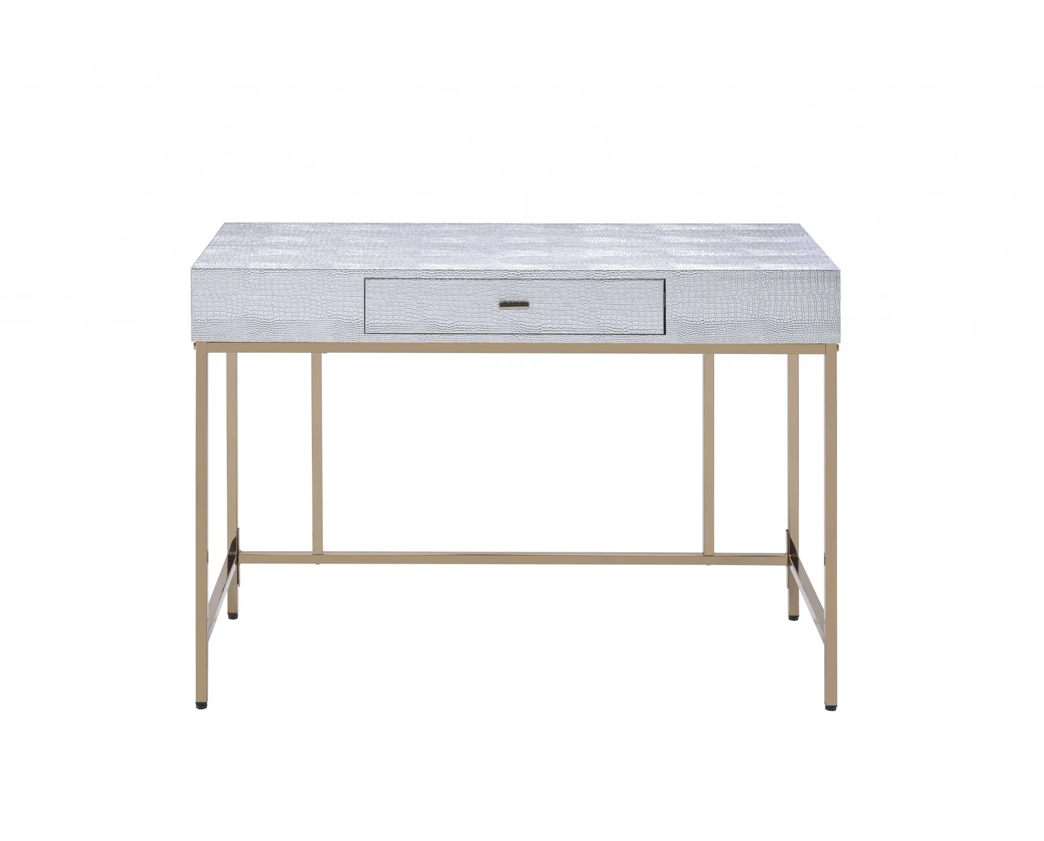 Champagne And Silver Metal Tube Desk By Homeroots - Image 2