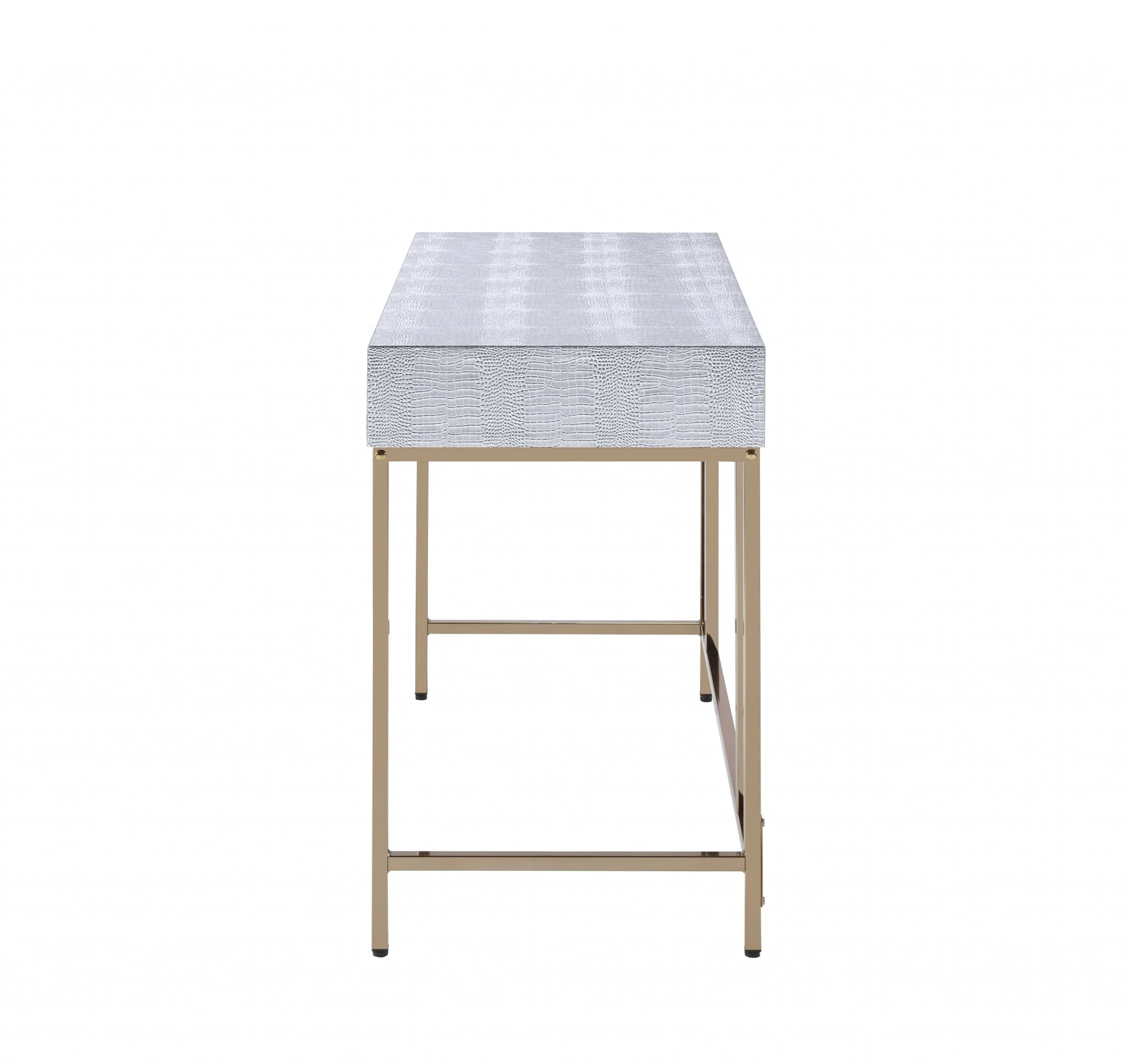Champagne And Silver Metal Tube Desk By Homeroots - Image 3