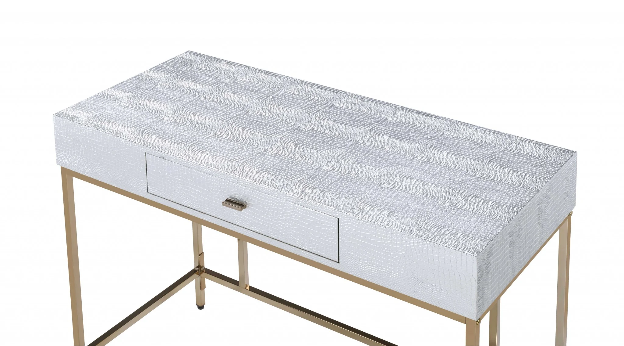 Champagne And Silver Metal Tube Desk By Homeroots - Image 5