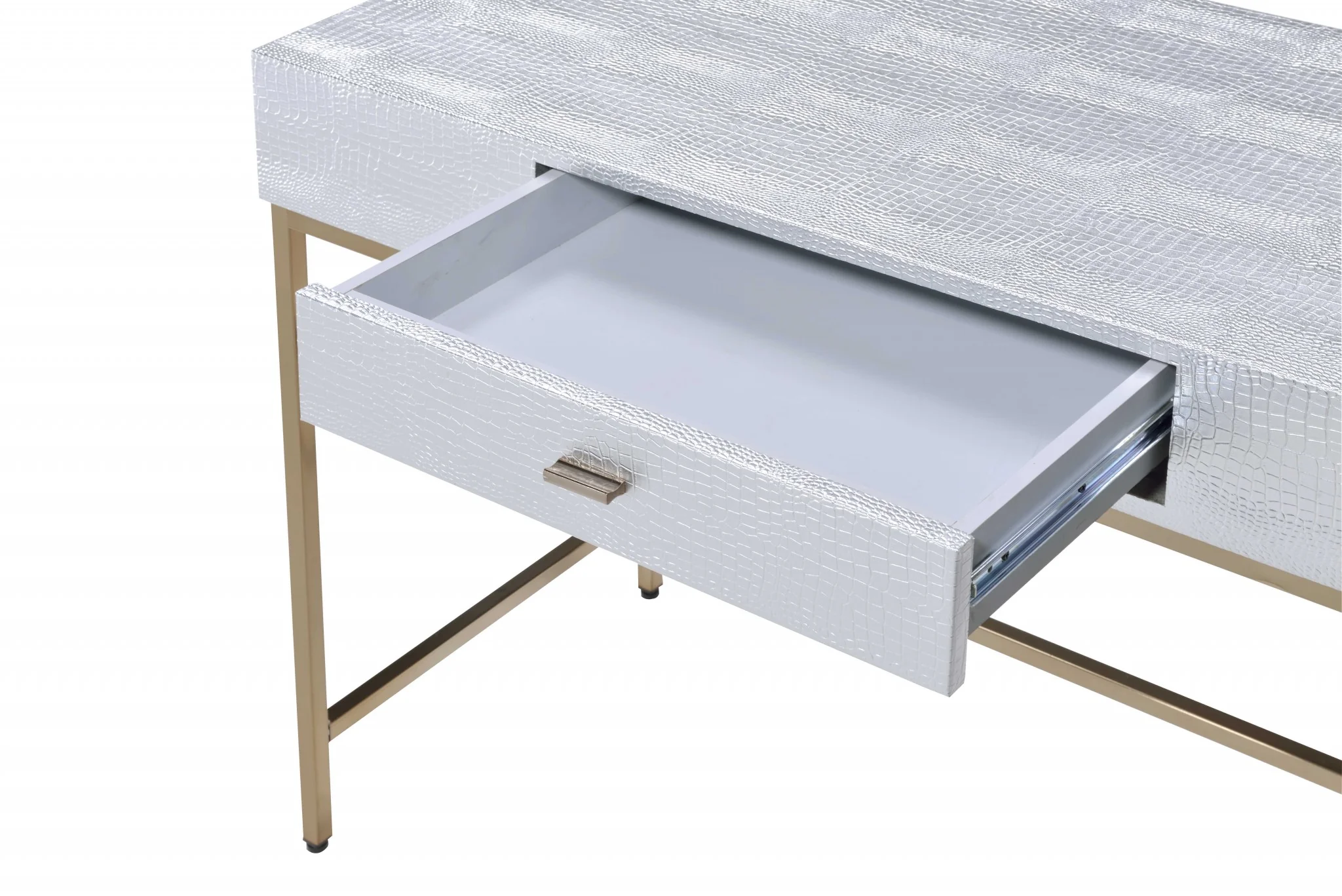 Champagne And Silver Metal Tube Desk By Homeroots - Image 6