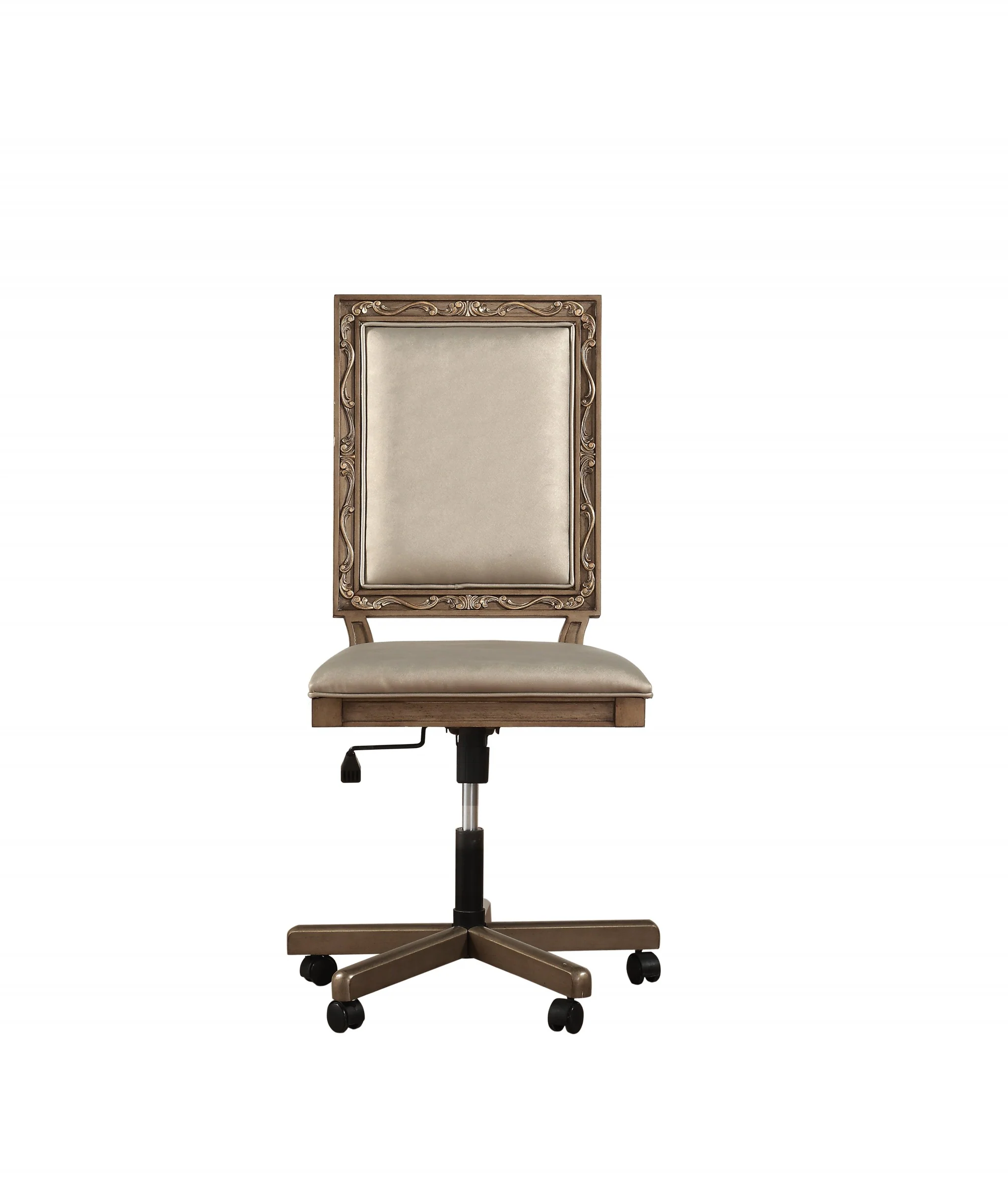 Champagne Fau Leather Upholstered (Seat) and Antique Gold Wood Eecutive Office Chair By Homeroots - Image 3