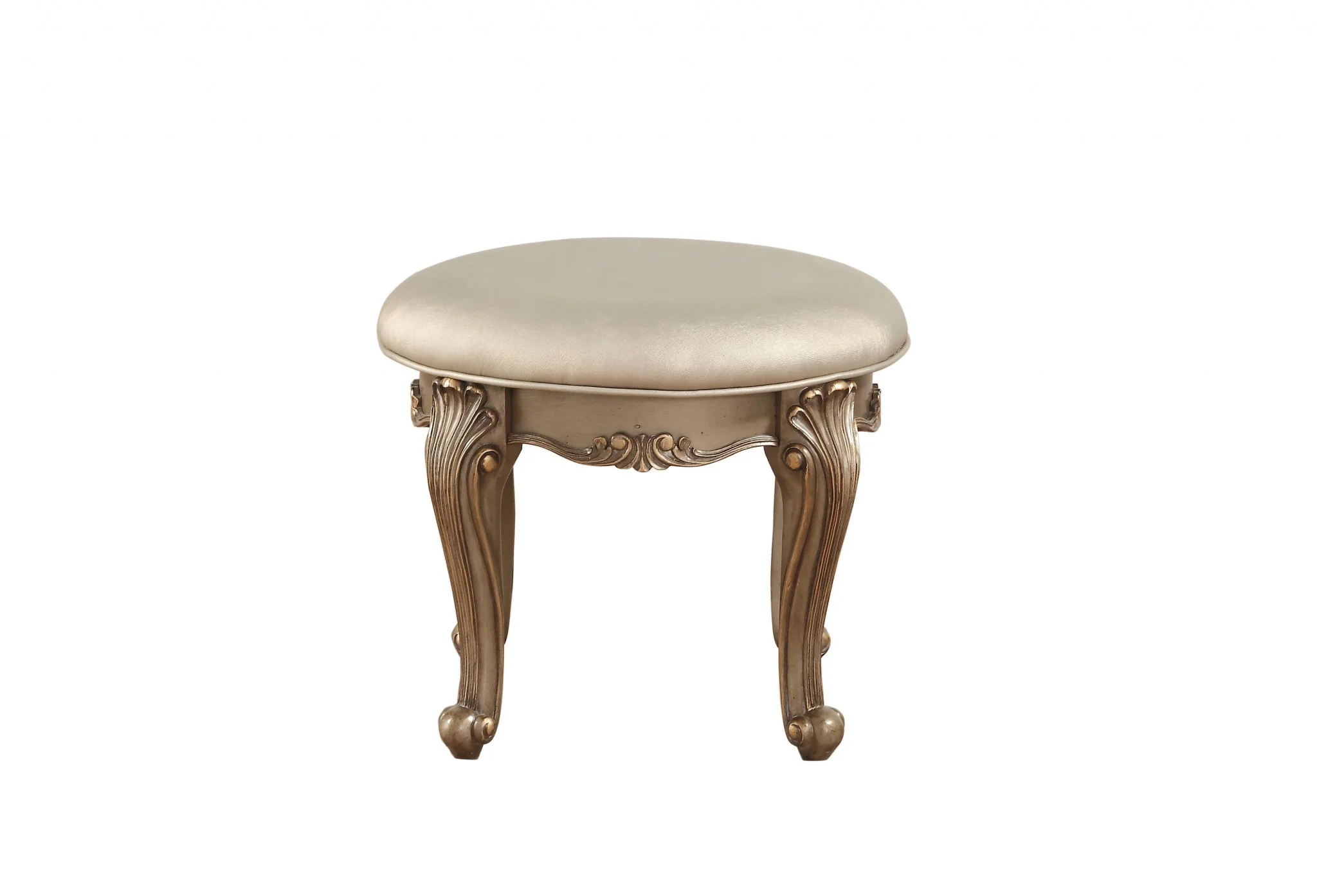 Champagne Fau Leather Vanity Stool By Homeroots - Image 2