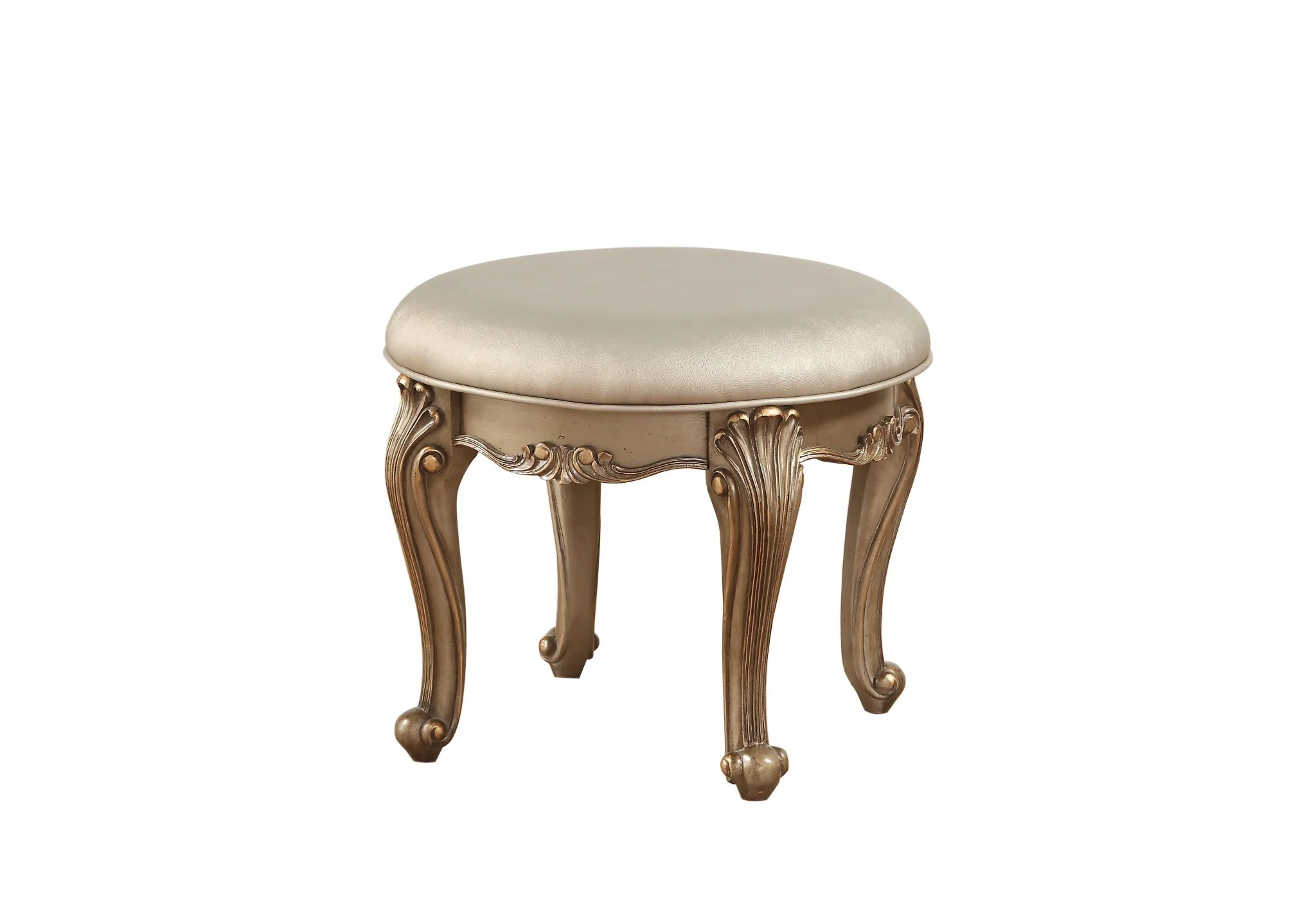 Champagne Fau Leather Vanity Stool By Homeroots - Image 3