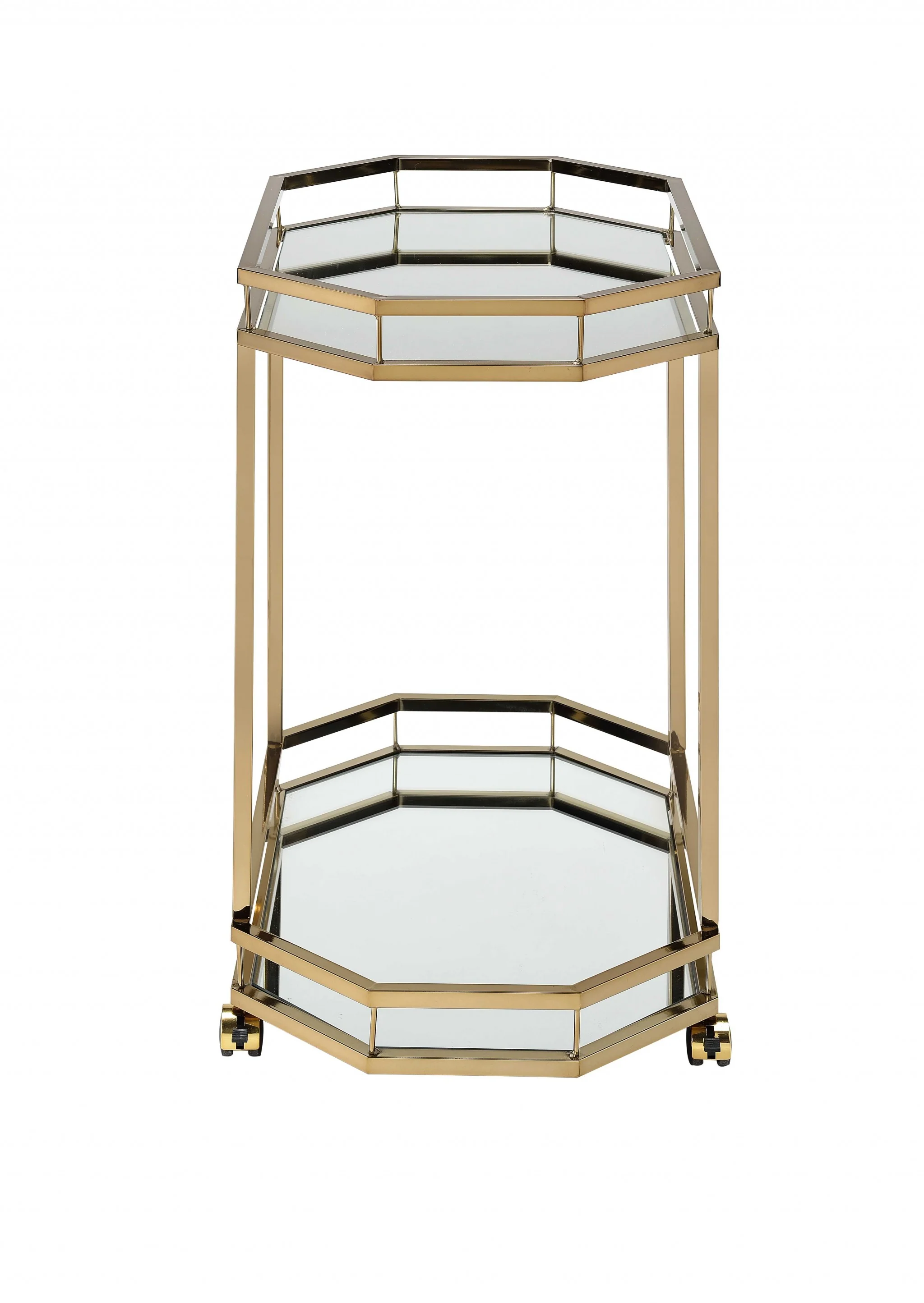 Champagne Finish Metal Serving Cart With 2 Mirror Shelves By Homeroots - Image 2