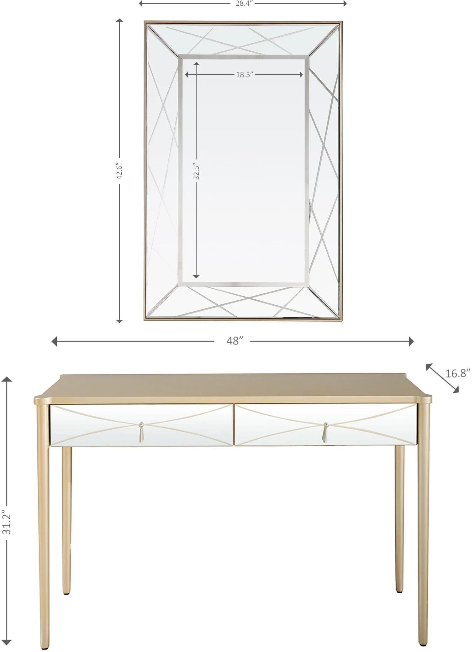 Champagne Finish Mirror and Console Table By Homeroots - 396817 - Image 3
