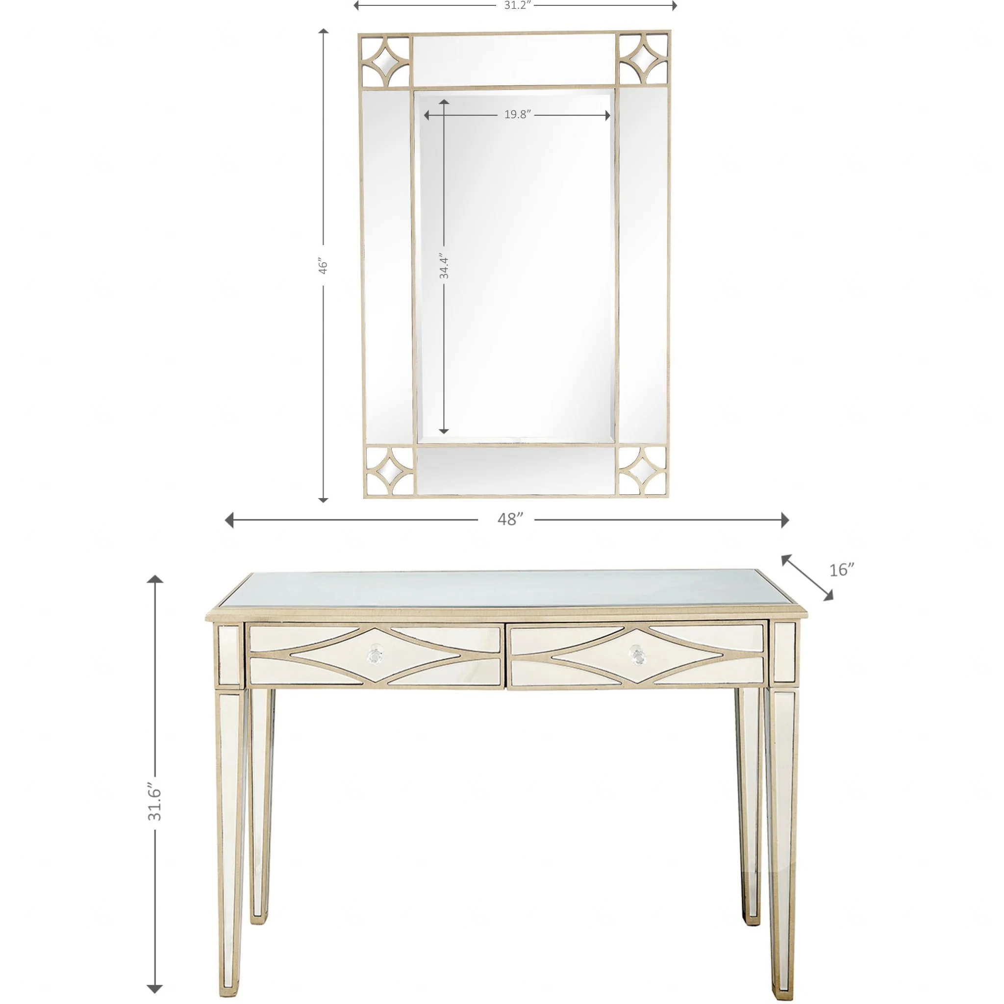 Champagne Finish Mirror and Console Table By Homeroots - 396827 - Image 3