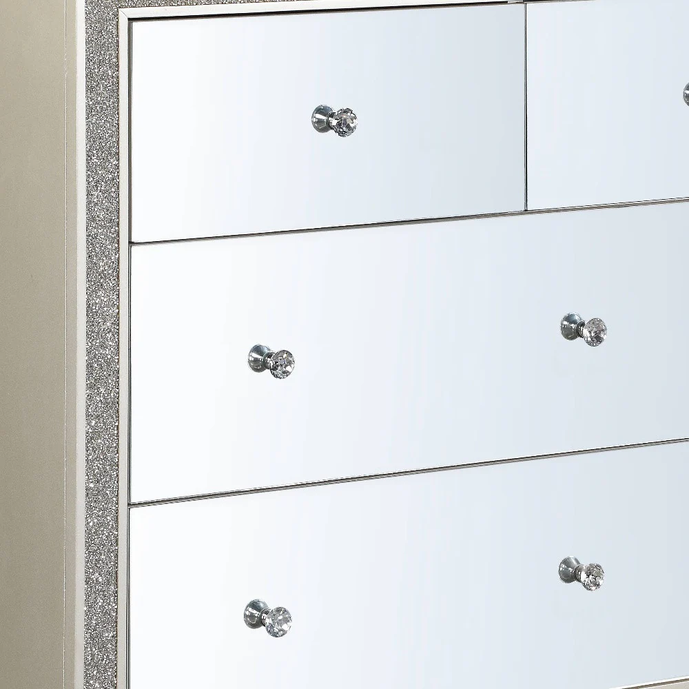 Champagne Solid and Manufactured Wood Mirrored Seven Drawer Triple Dresser By Homeroots - Image 3
