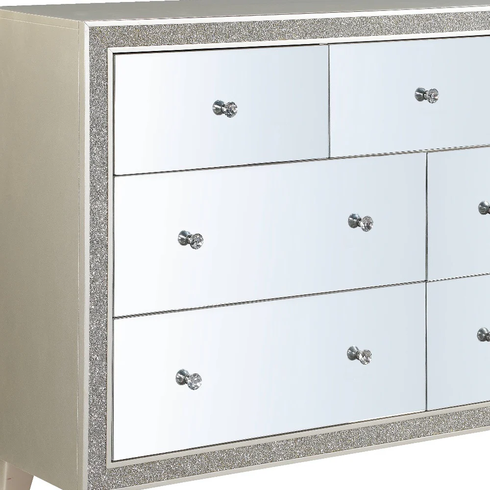 Champagne Solid and Manufactured Wood Mirrored Seven Drawer Triple Dresser By Homeroots - Image 4