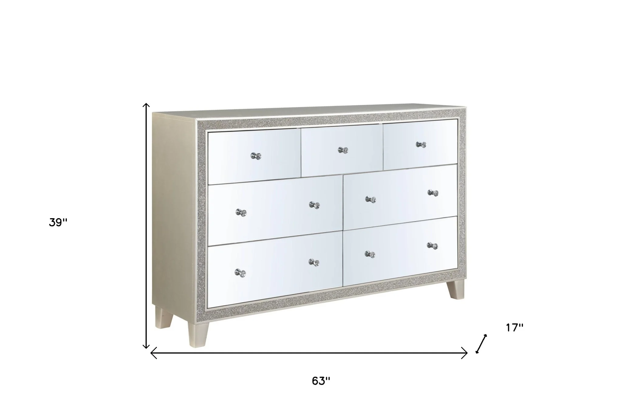 Champagne Solid and Manufactured Wood Mirrored Seven Drawer Triple Dresser By Homeroots - Image 5