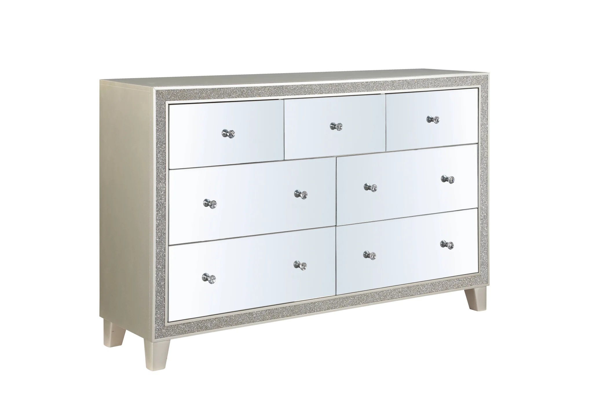 Champagne Solid and Manufactured Wood Mirrored Seven Drawer Triple Dresser By Homeroots - Image 6