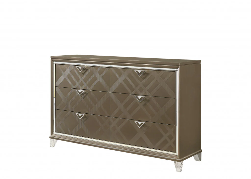 Champagne Solid and Manufactured Wood Six Drawer Double Dresser By Homeroots - Image 2