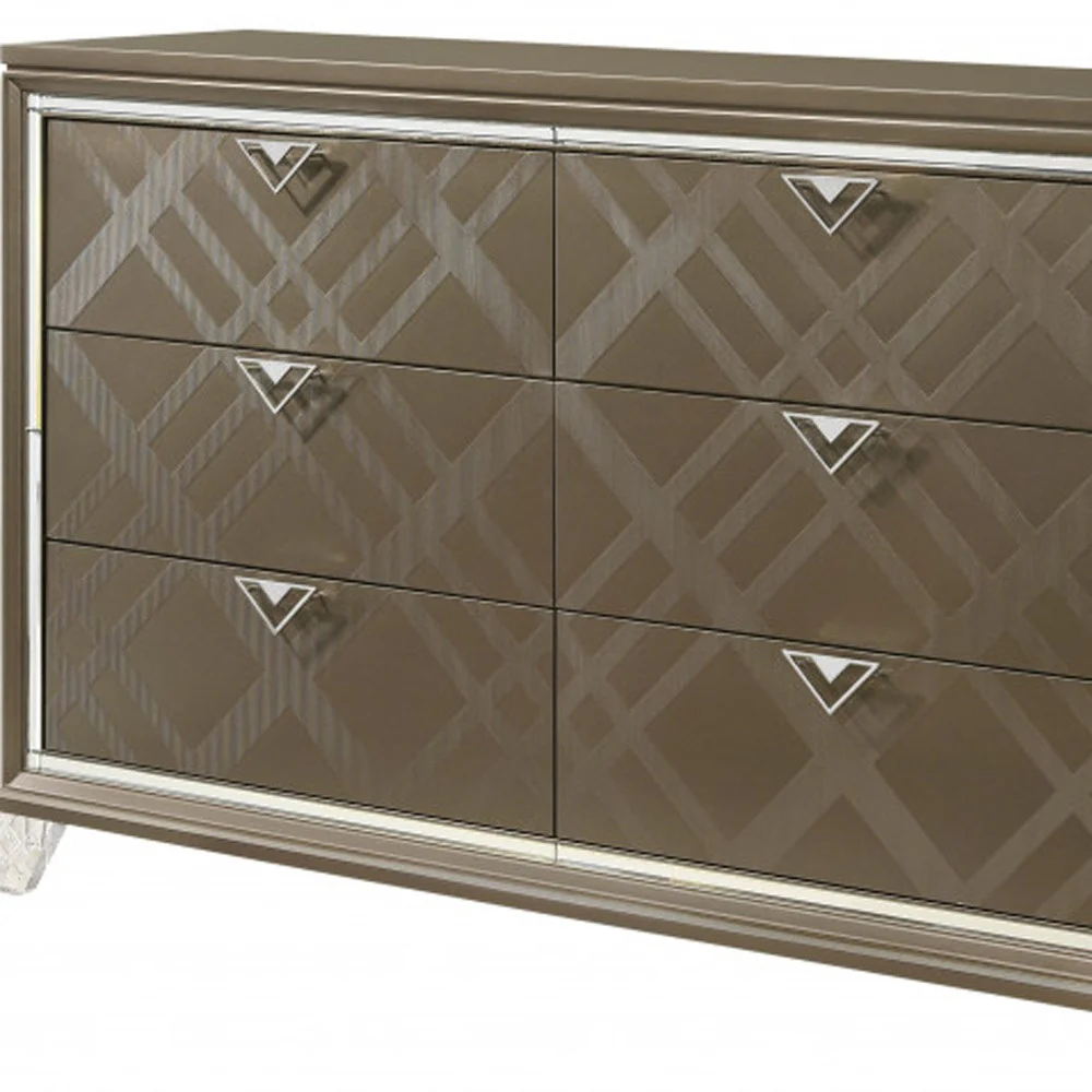 Champagne Solid and Manufactured Wood Six Drawer Double Dresser By Homeroots - Image 4