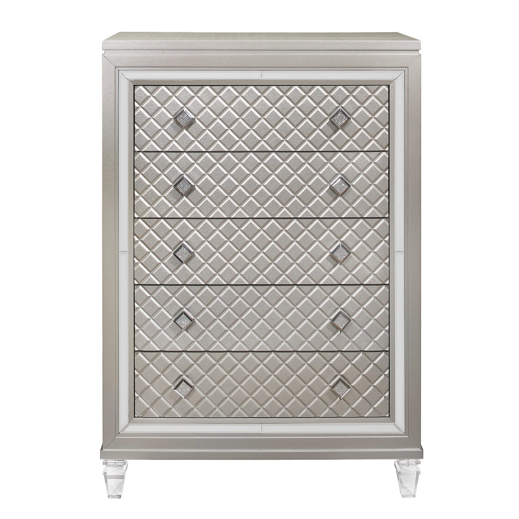 Champagne Toned Chest With Tapered Acrylic Legs And 5 Drawers By Homeroots - Image 2