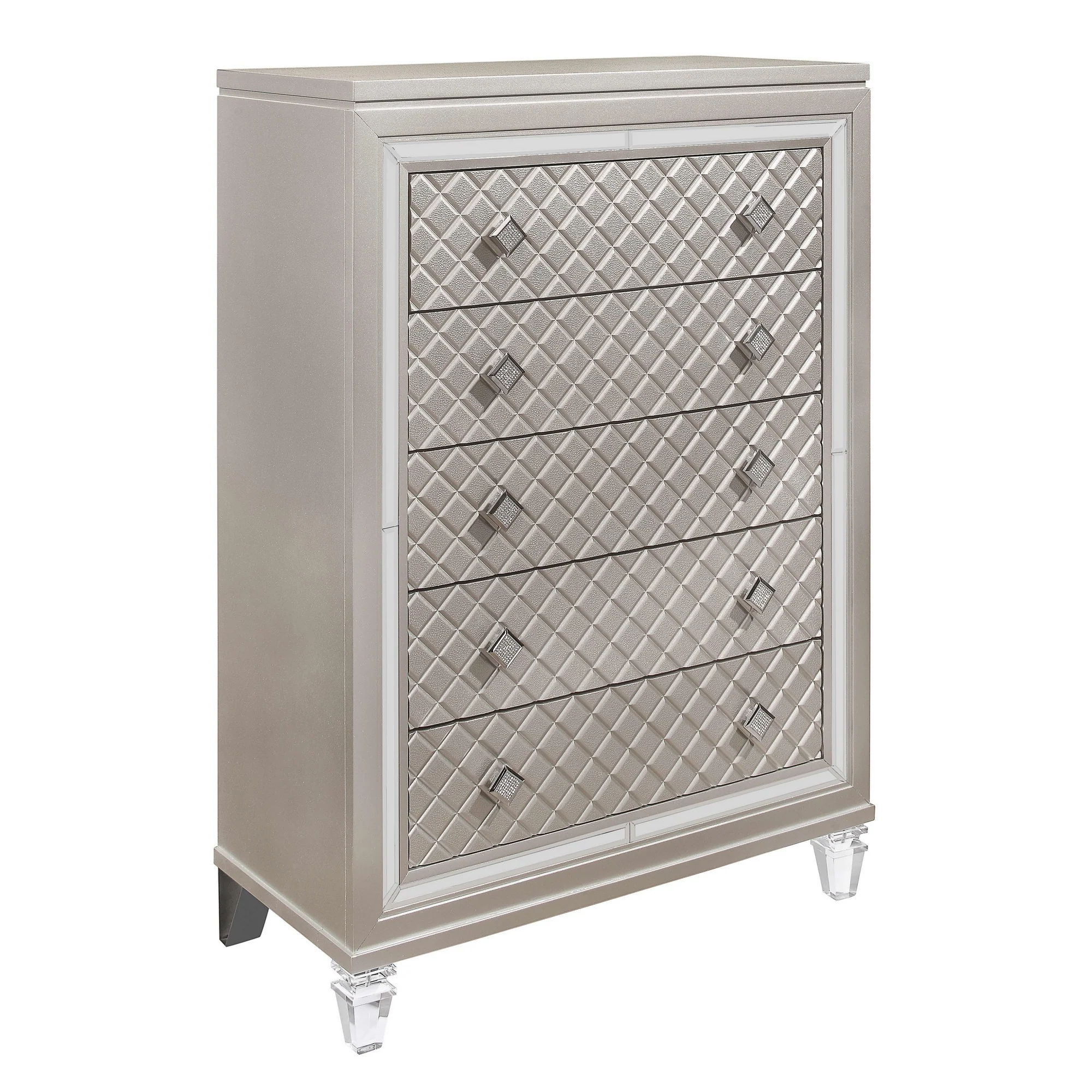 Champagne Toned Chest With Tapered Acrylic Legs And 5 Drawers By Homeroots - Image 3