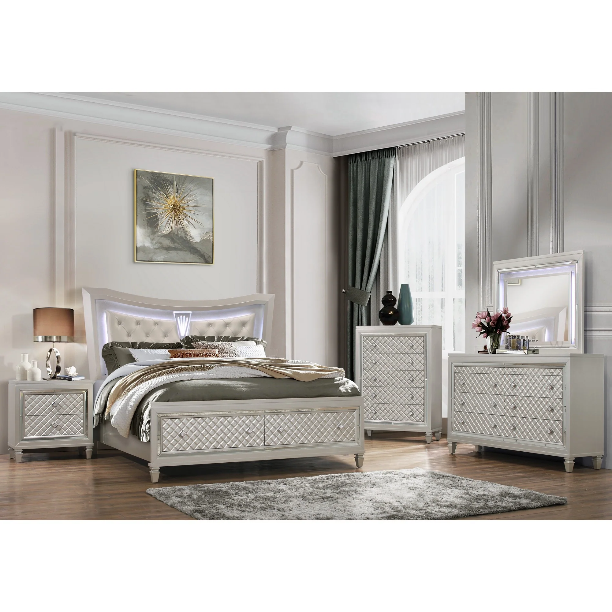Champagne Toned Chest With Tapered Acrylic Legs And 5 Drawers By Homeroots - Image 4
