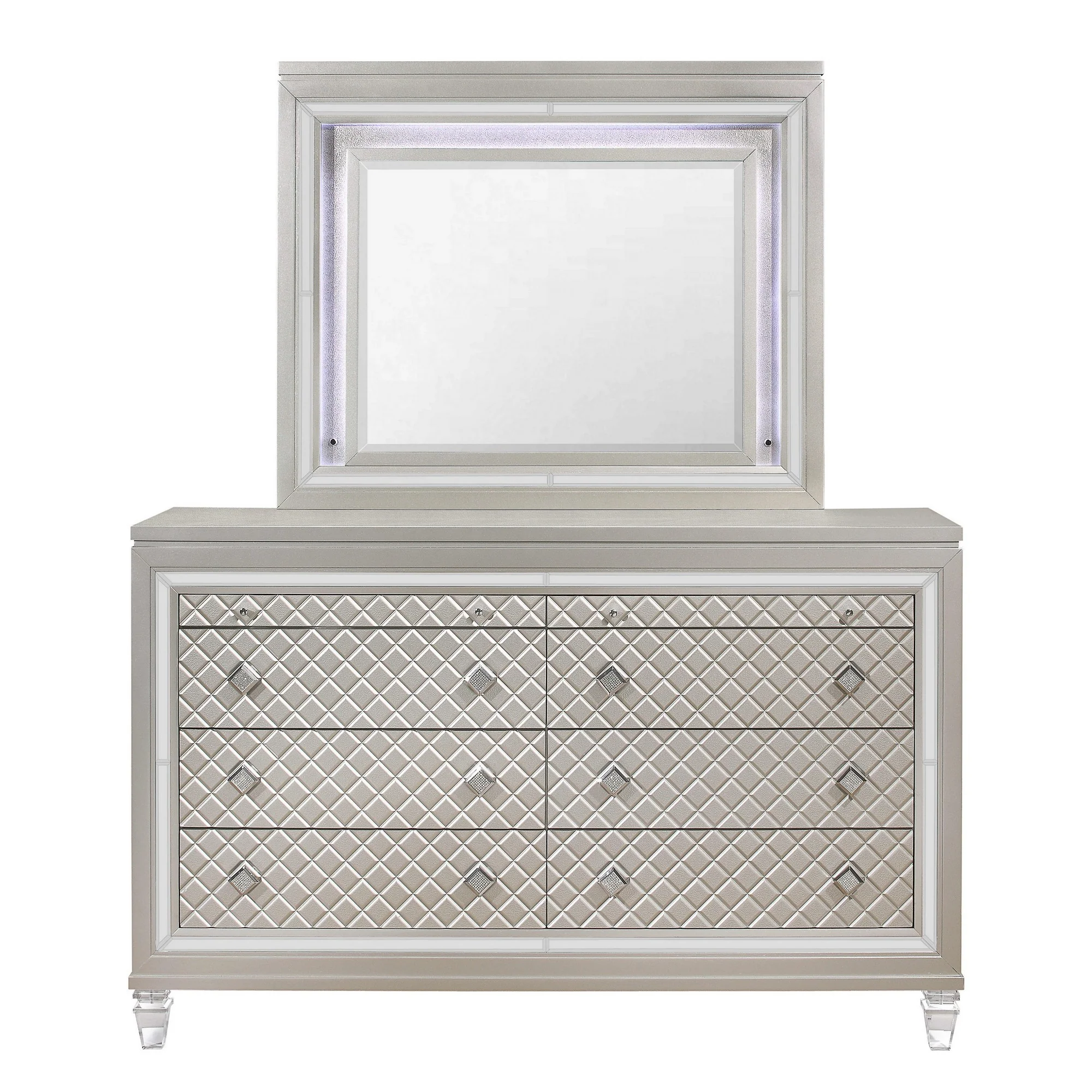 Champagne Toned Dresser With Tapered Acrylic Legs And 2 Jewelry Drawers By Homeroots - Image 2