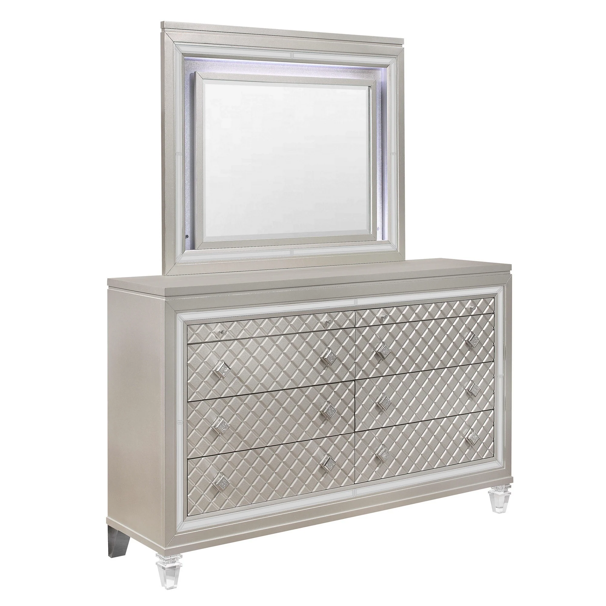 Champagne Toned Dresser With Tapered Acrylic Legs And 2 Jewelry Drawers By Homeroots - Image 3