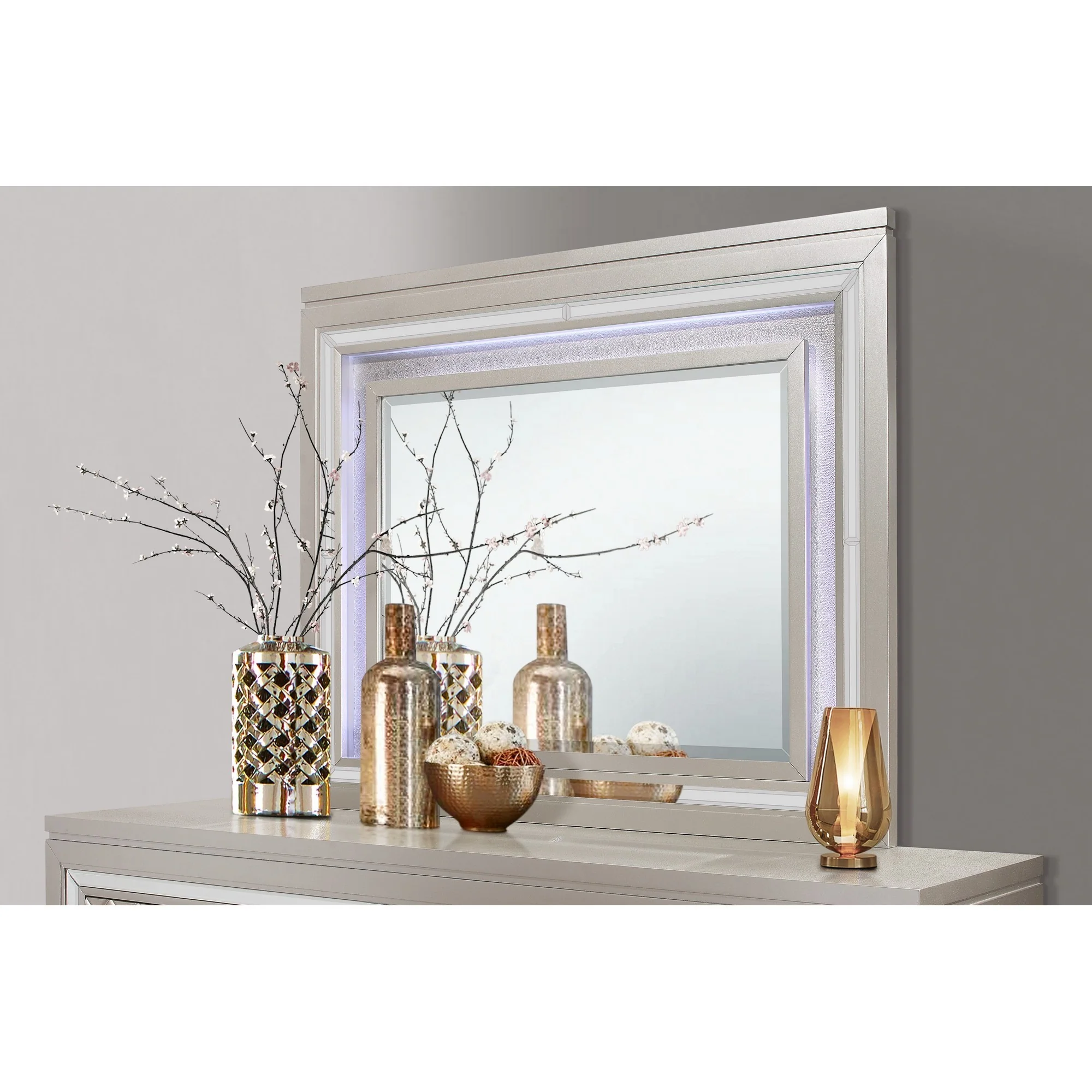 Champagne Toned Mirror Frame with a lovely Mirrored Accents By Homeroots - Image 3