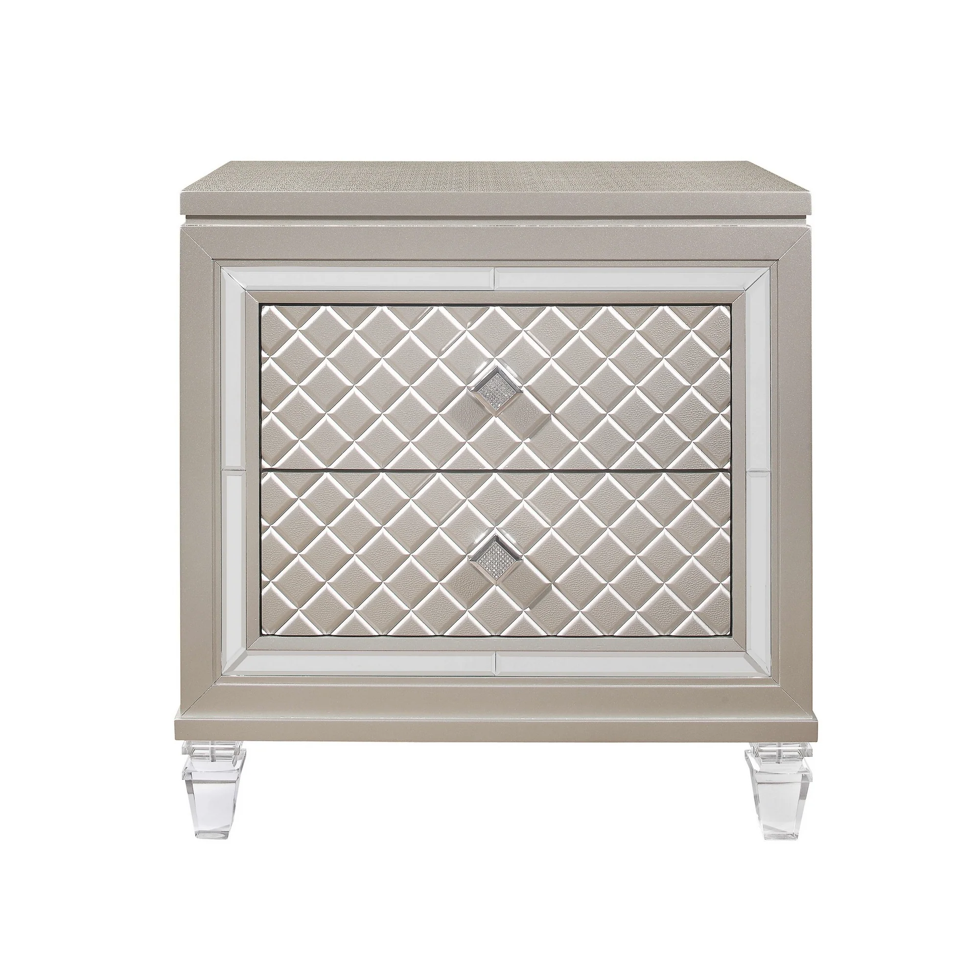 Champagne Toned Nightstand With Tapered Acrylic Legs And 2 Drawers By Homeroots - Image 2