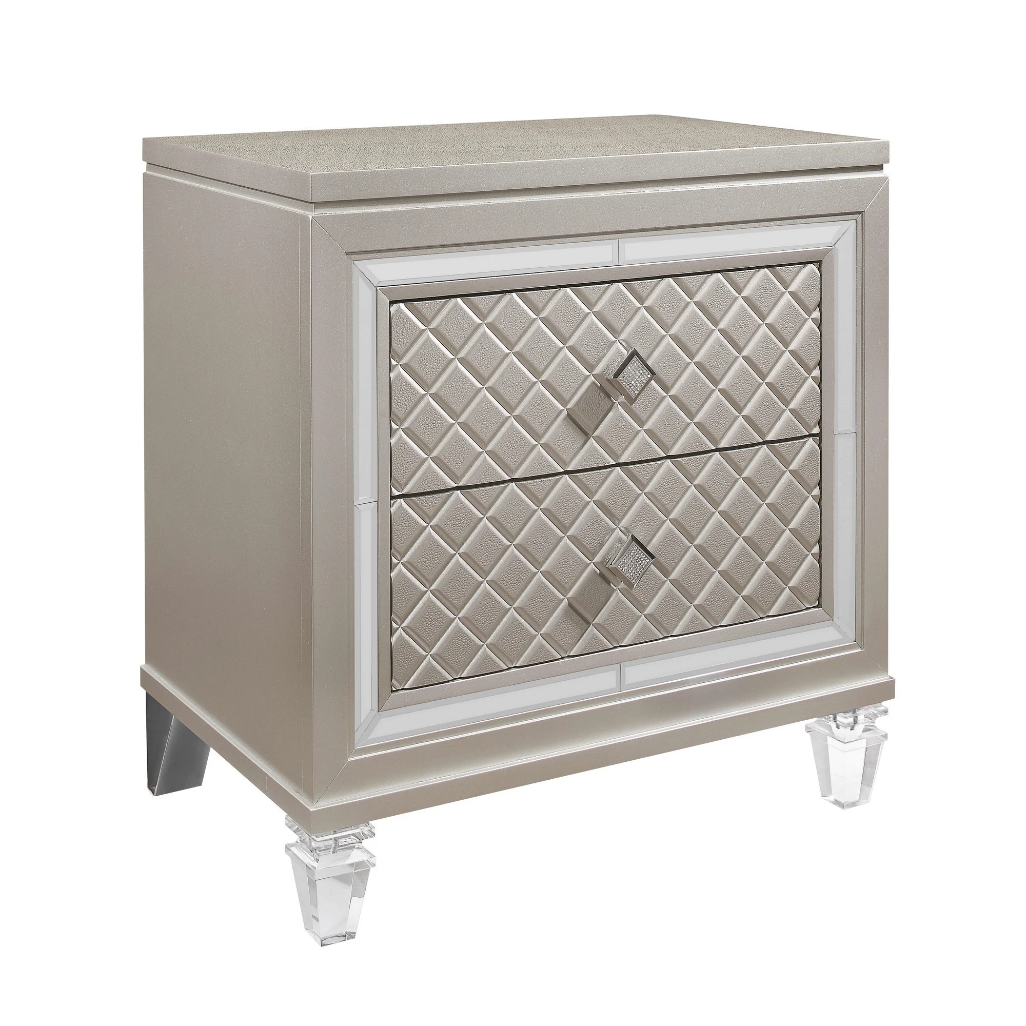 Champagne Toned Nightstand With Tapered Acrylic Legs And 2 Drawers By Homeroots - Image 3
