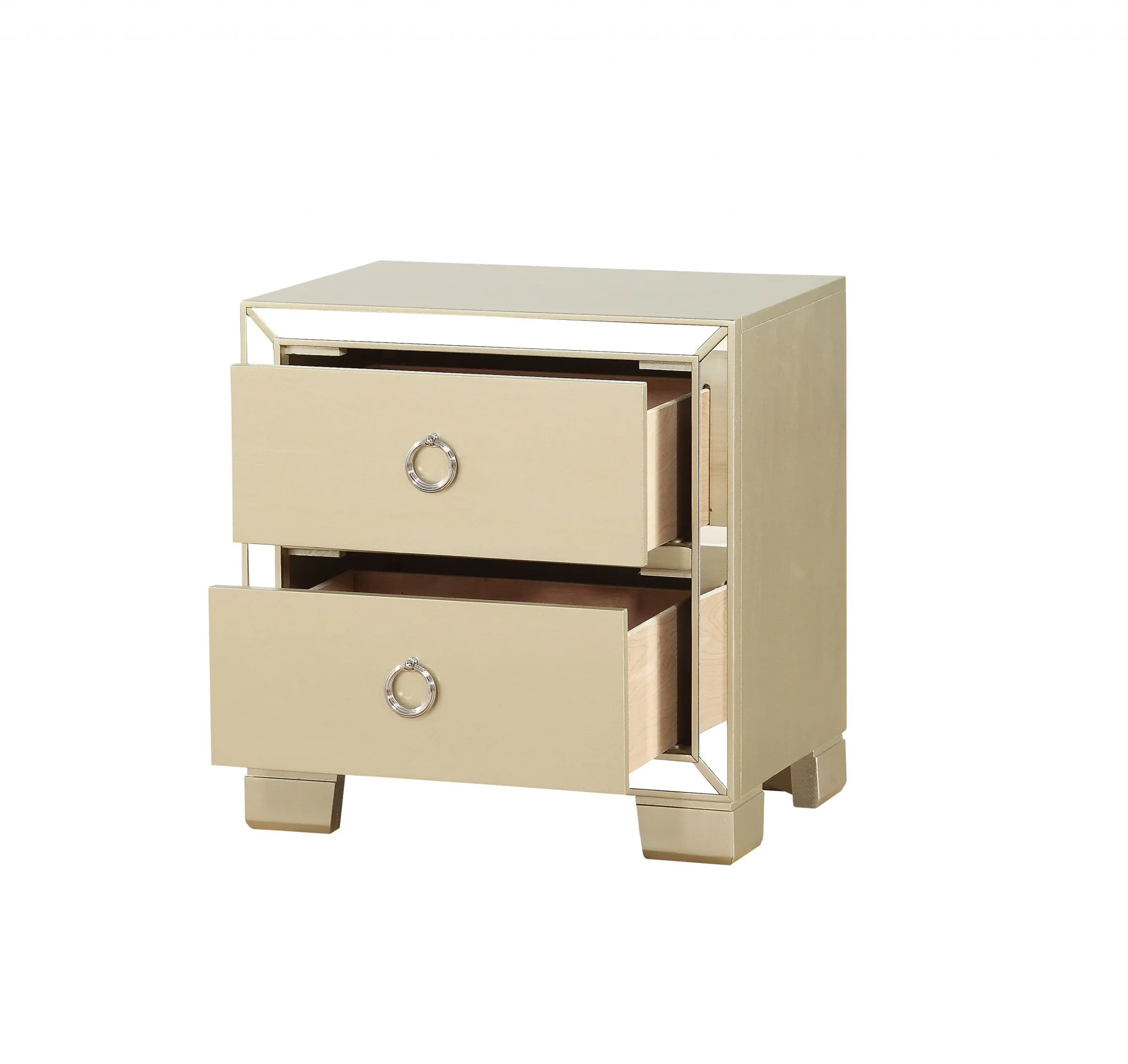 Champagne Wood Mirror Veneer Nightstand By Homeroots - Image 2