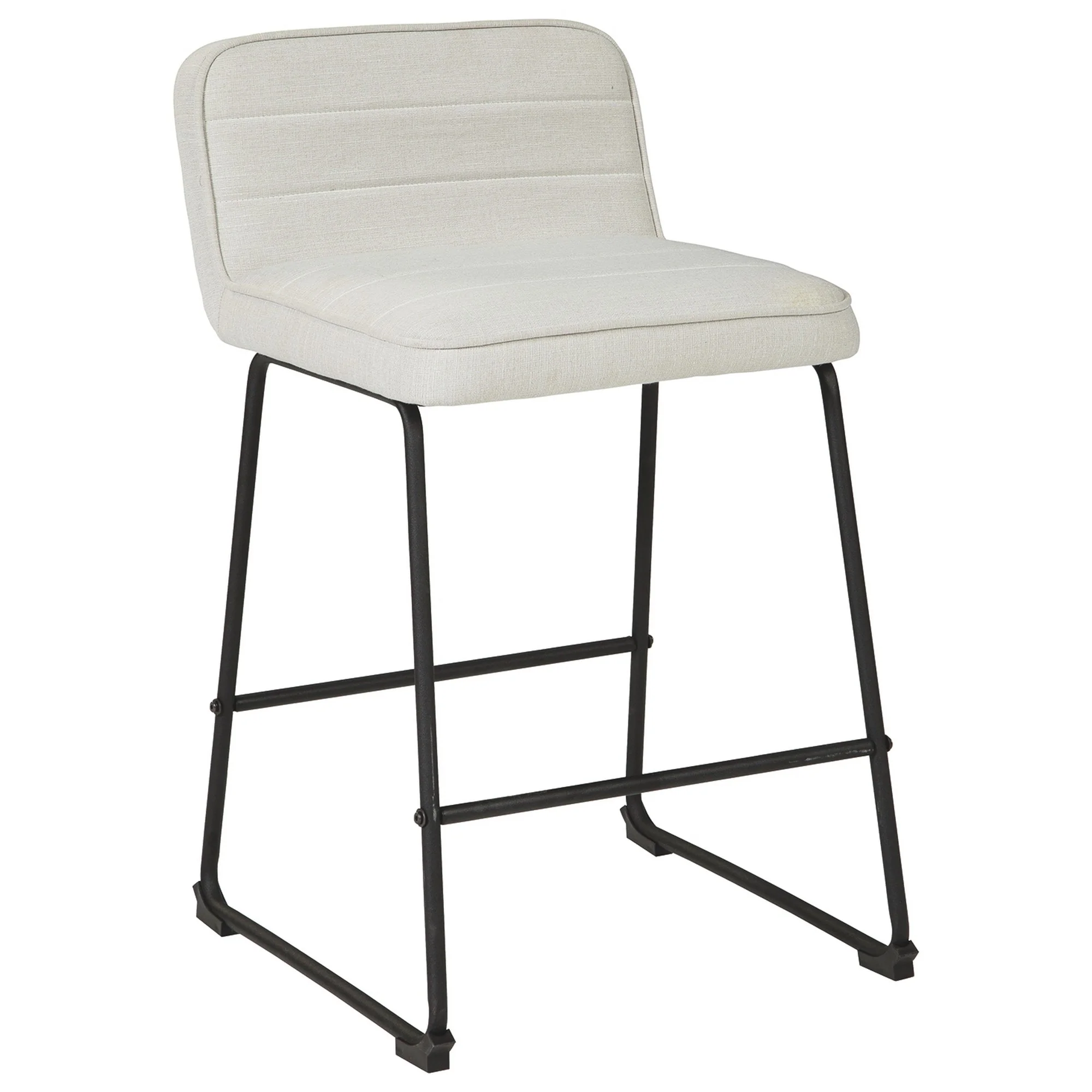 Channel Stitched Low Back Fabric Barstool With Sled Base Set Of 2 White By Benzara - Image 4