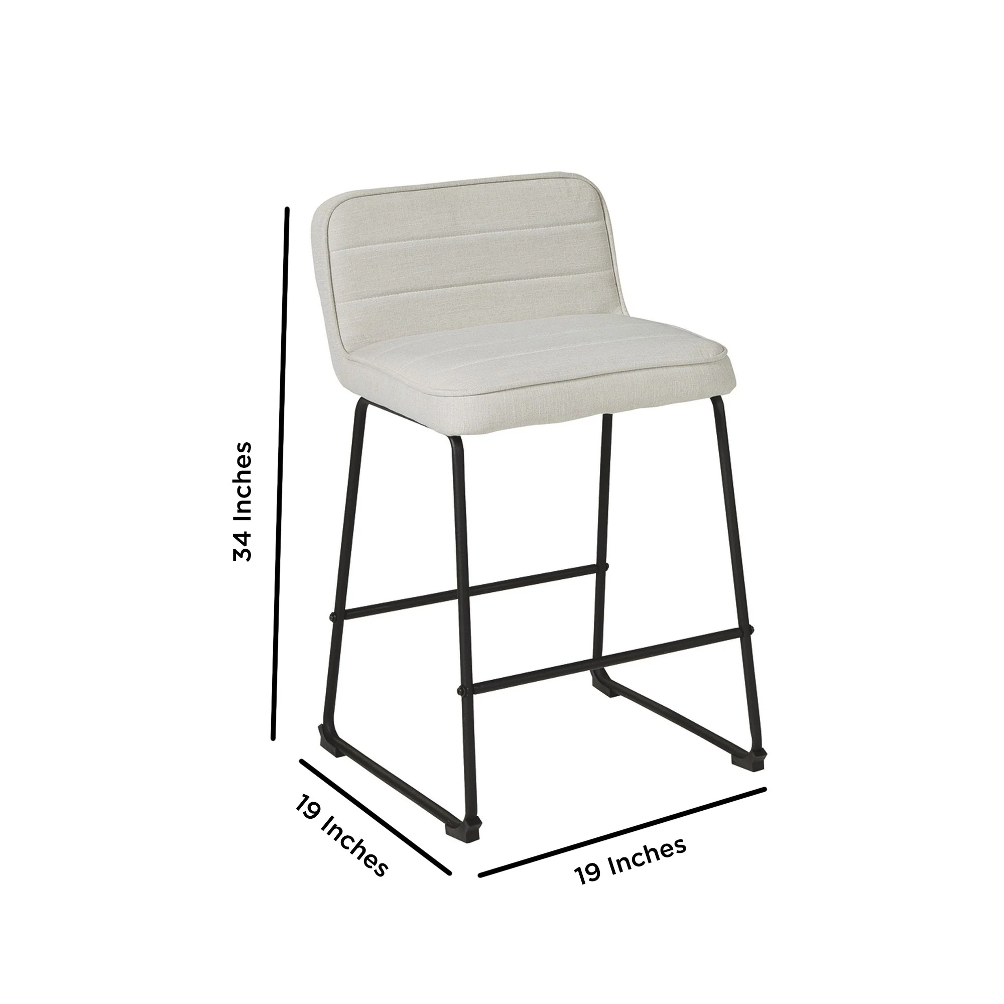 Channel Stitched Low Back Fabric Barstool With Sled Base Set Of 2 White By Benzara - Image 5