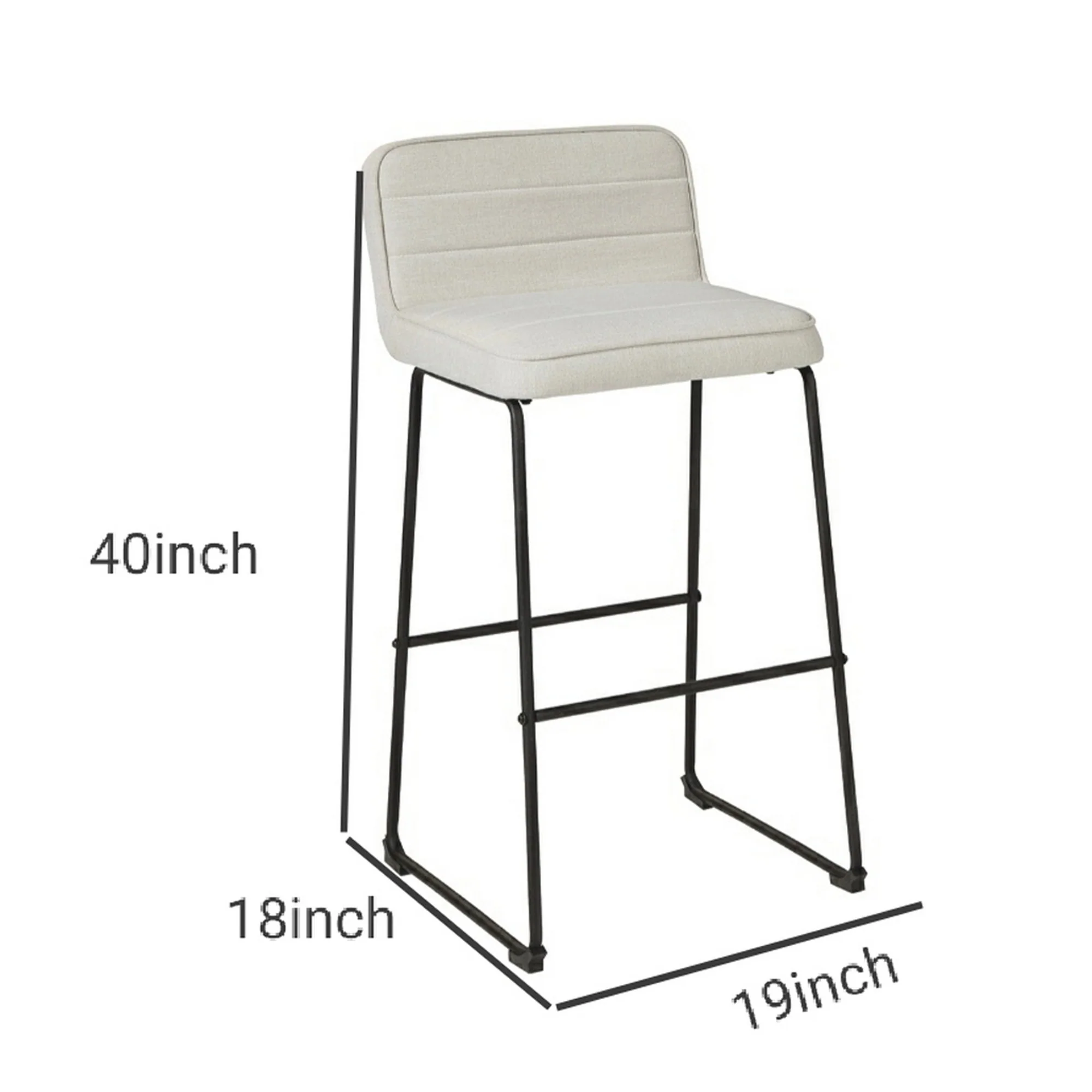 Channel Stitched Low Fabric Barstool With Sled Base Set Of 2 Gray By Benzara - Image 5