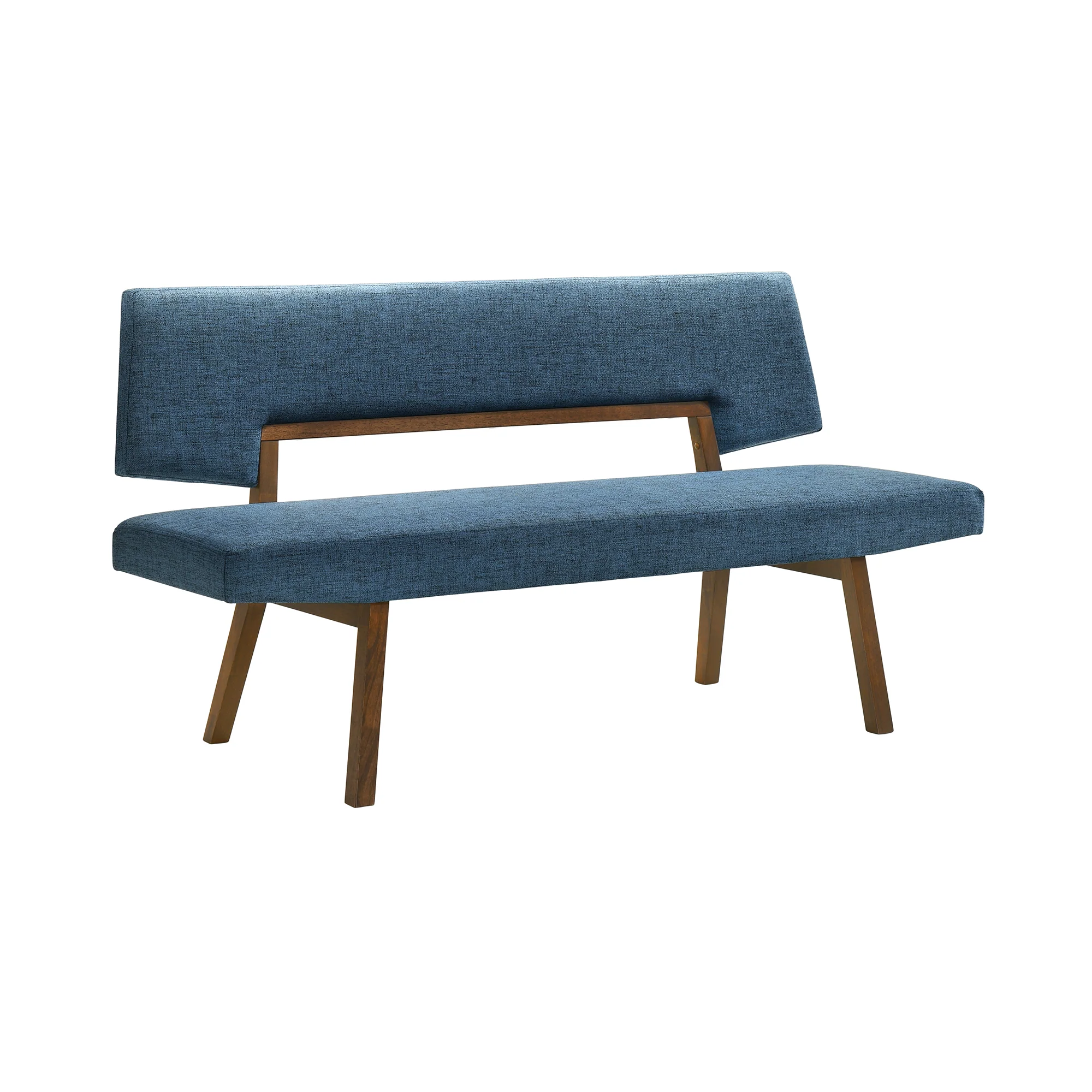Channell 5 Piece Walnut Wood Dining Table Set with Benches in Blue Fabric By Armen Living - Image 4