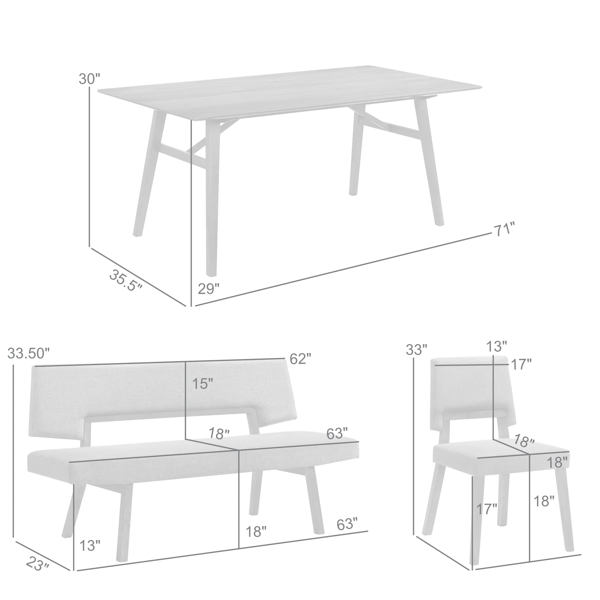 Channell 5 Piece Walnut Wood Dining Table Set with Benches in Orange Fabric By Armen Living - Image 10