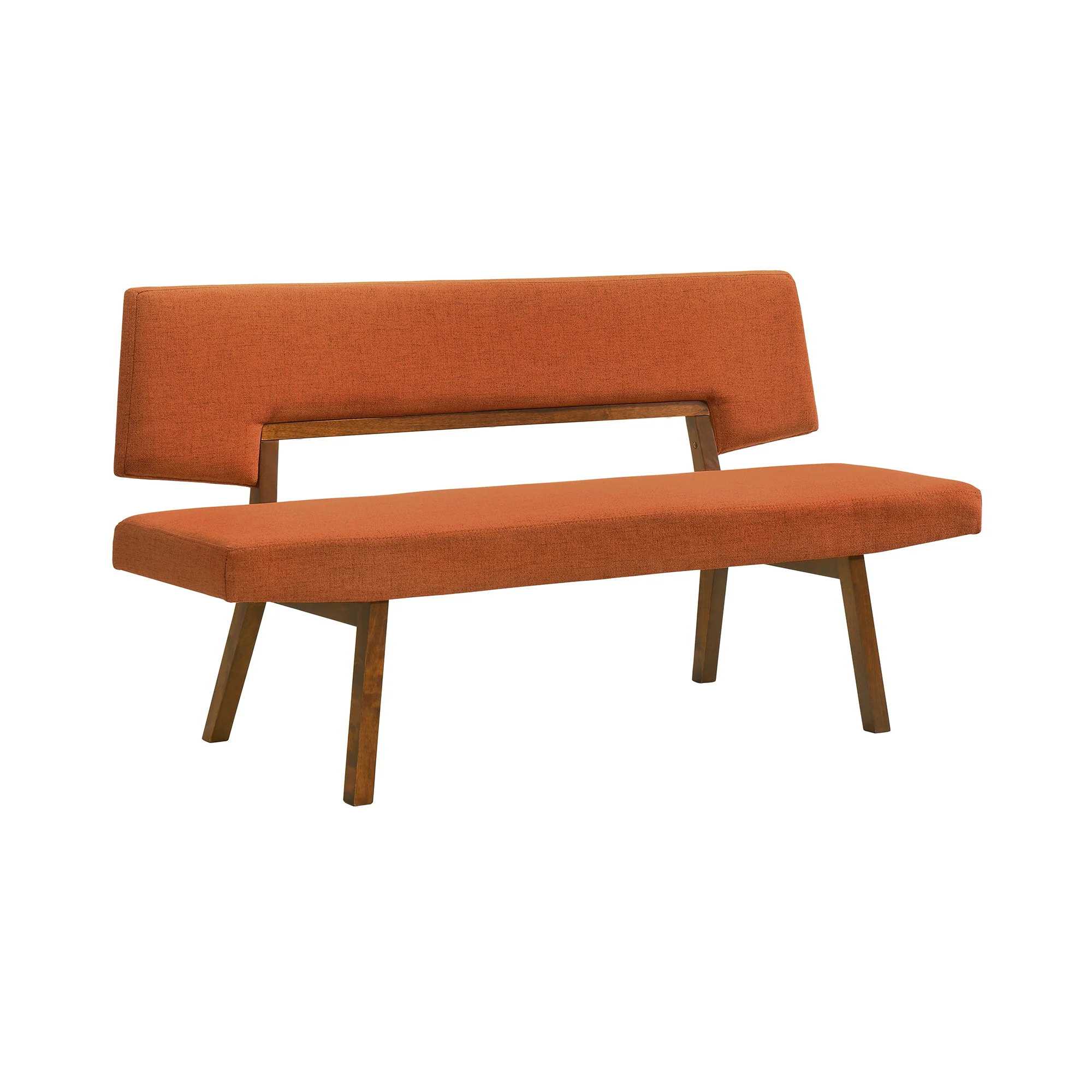 Channell 5 Piece Walnut Wood Dining Table Set with Benches in Orange Fabric By Armen Living - Image 3