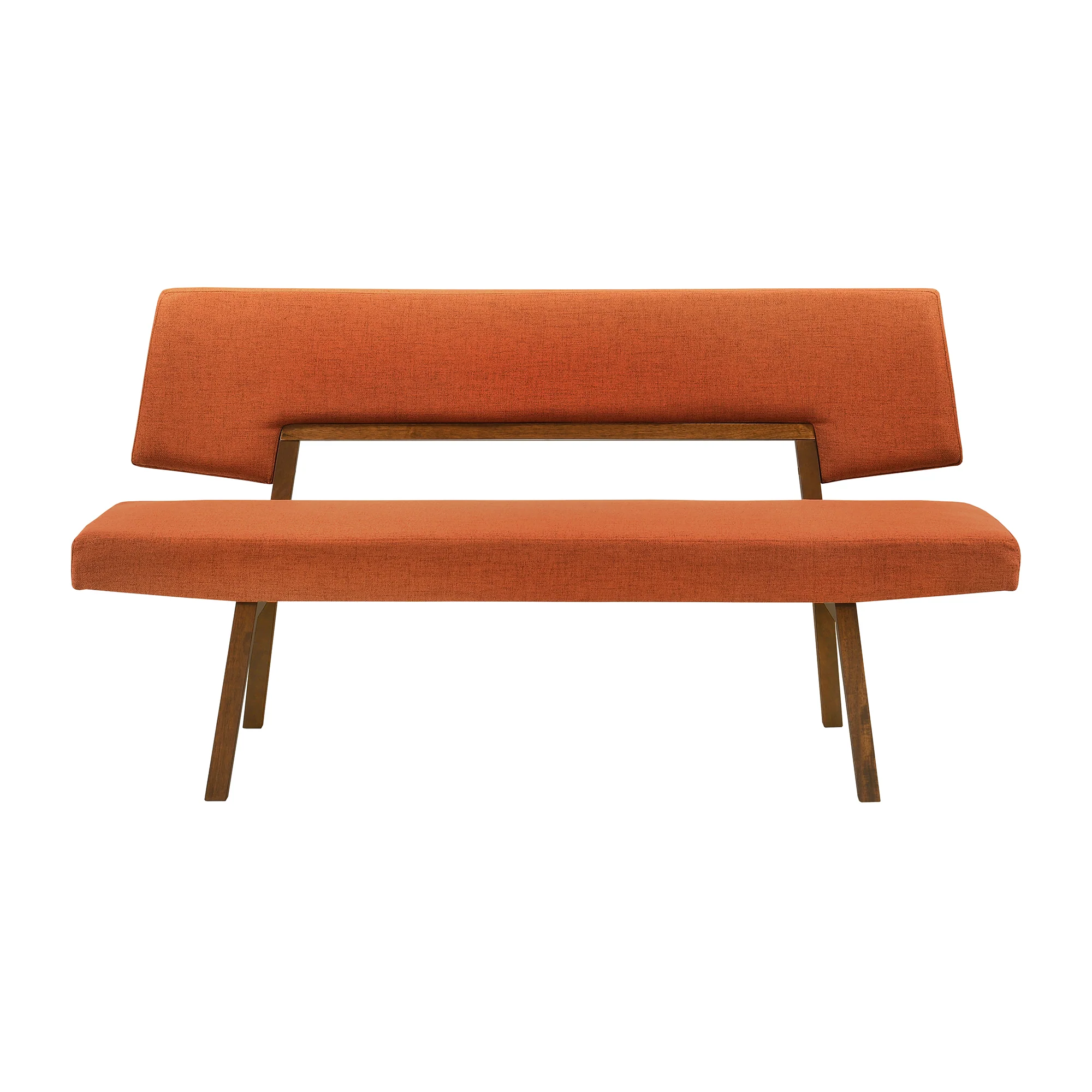 Channell 5 Piece Walnut Wood Dining Table Set with Benches in Orange Fabric By Armen Living - Image 4