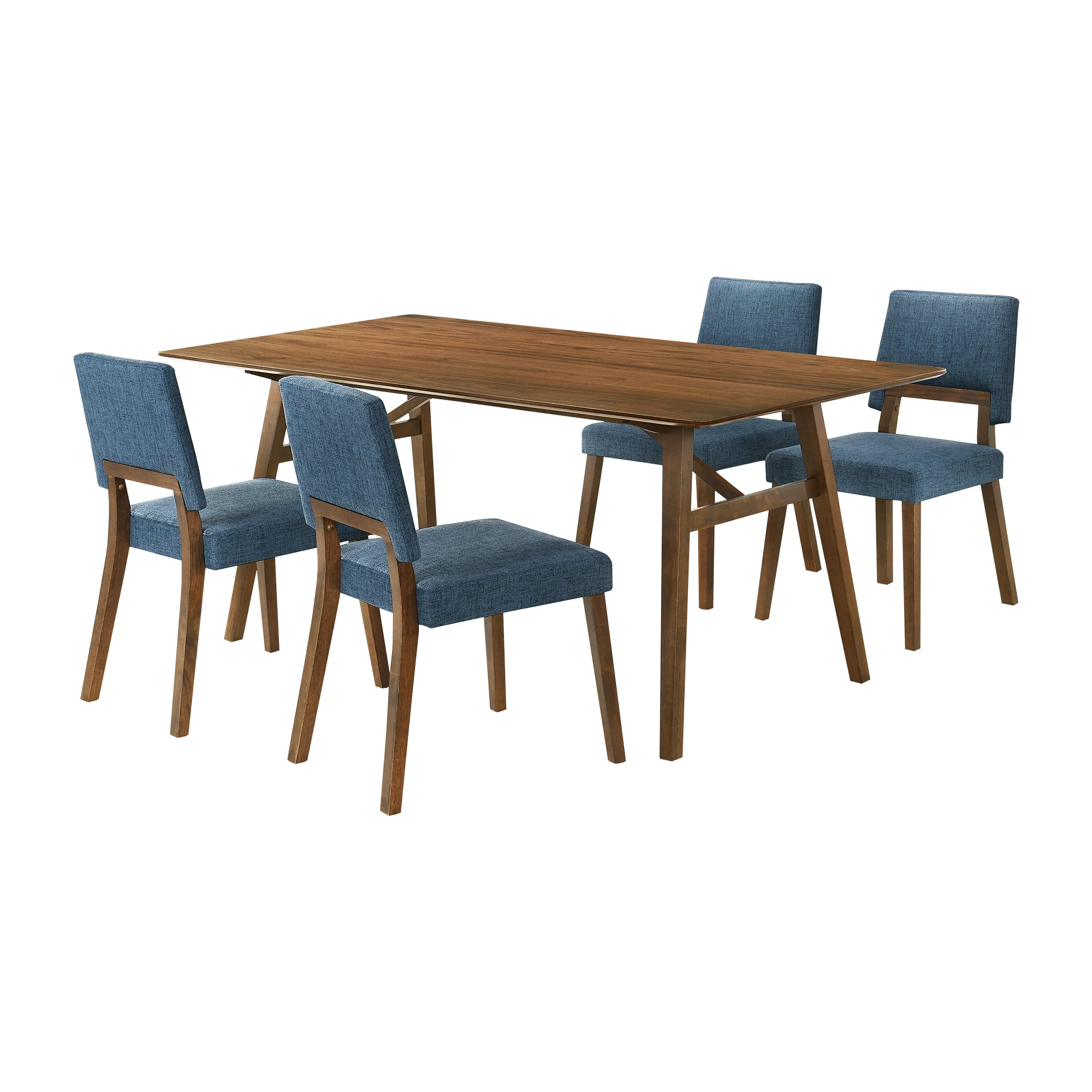 Channell 5 Piece Walnut Wood Dining Table Set with Blue Fabric By Armen Living - Image 2