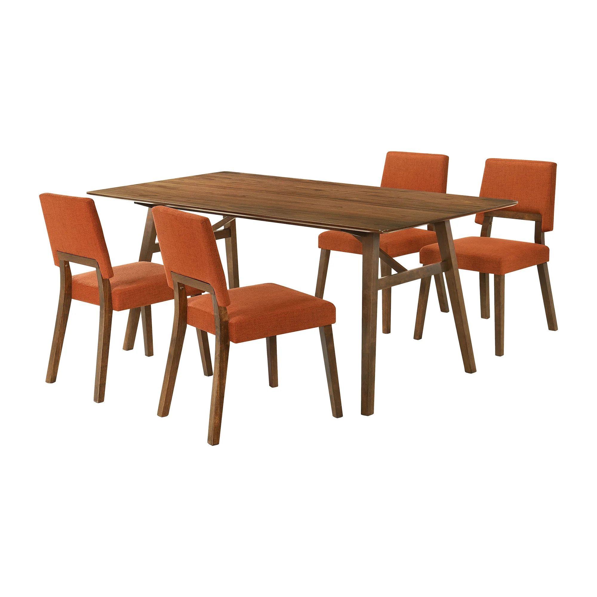 Channell 5 Piece Walnut Wood Dining Table Set with Orange Fabric By Armen Living - Image 2