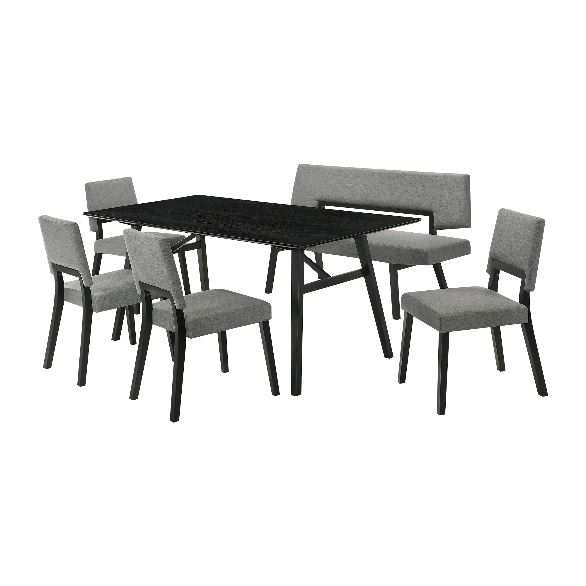 Channell 6 Piece Black Wood Dining Table Set with Bench in Charcoal Fabric By Armen Living - Image 2