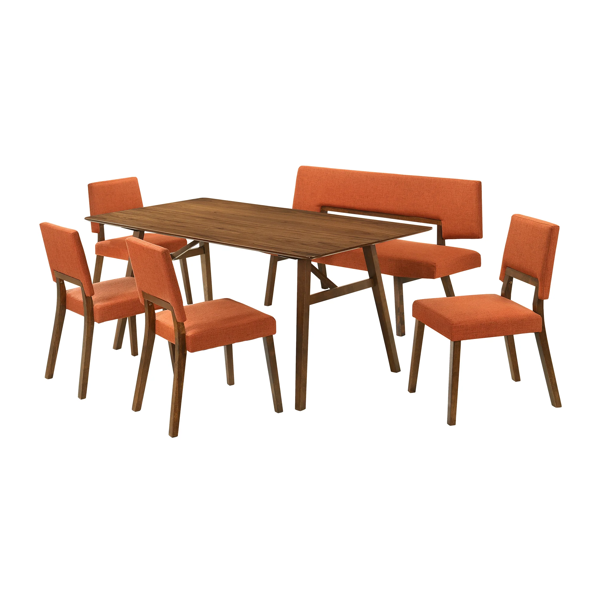 Channell 6 Piece Walnut Wood Dining Table Set with Bench in Blue Fabric By Armen Living - Image 24