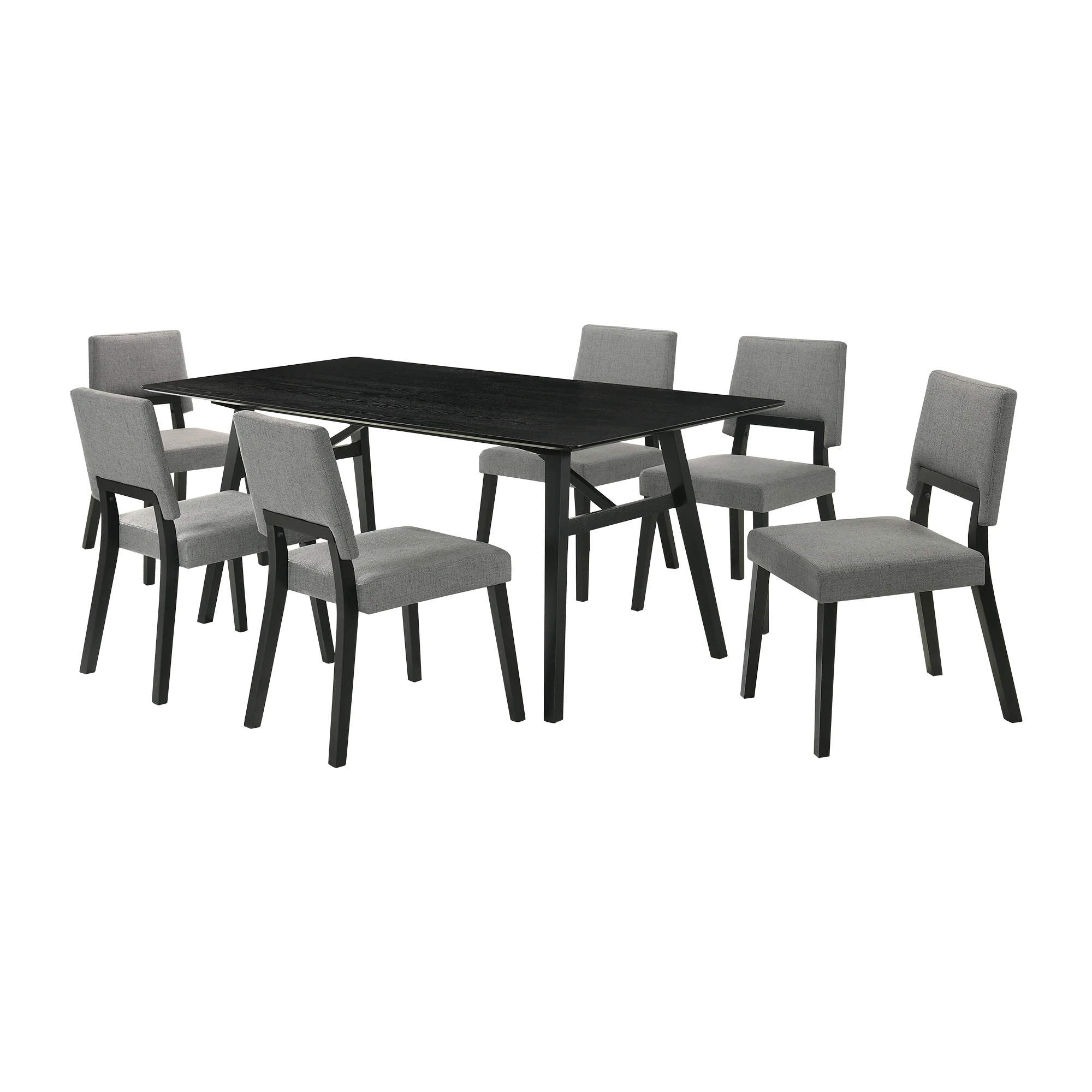Channell 7 Piece Black Wood Dining Table Set with Charcoal Fabric By Armen Living - Image 2