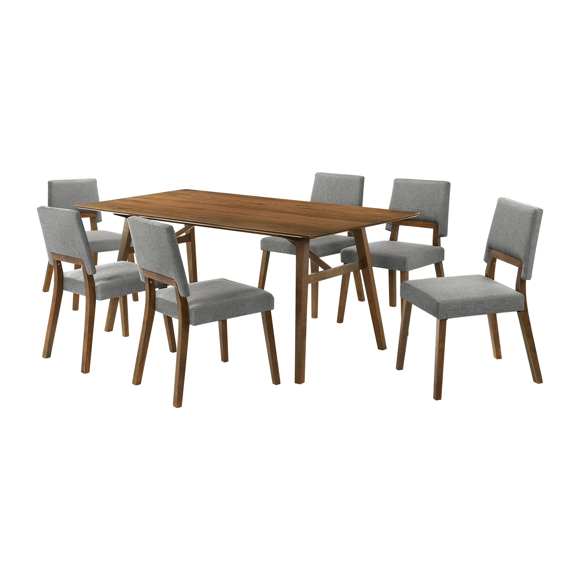 Channell 7 Piece Walnut Wood Dining Table Set with Blue Fabric By Armen Living - Image 13