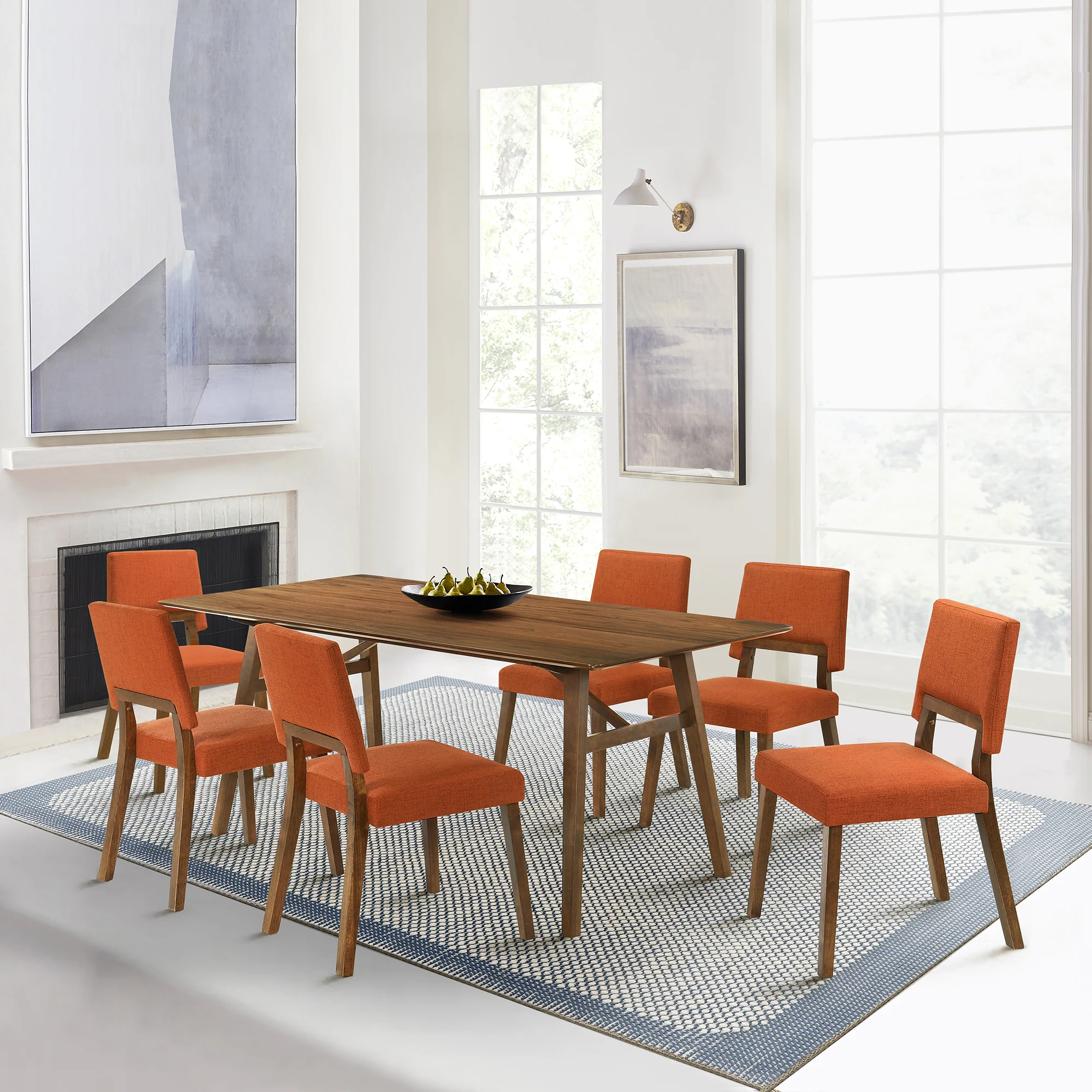 Channell 7 Piece Walnut Wood Dining Table Set with Blue Fabric By Armen Living - Image 23