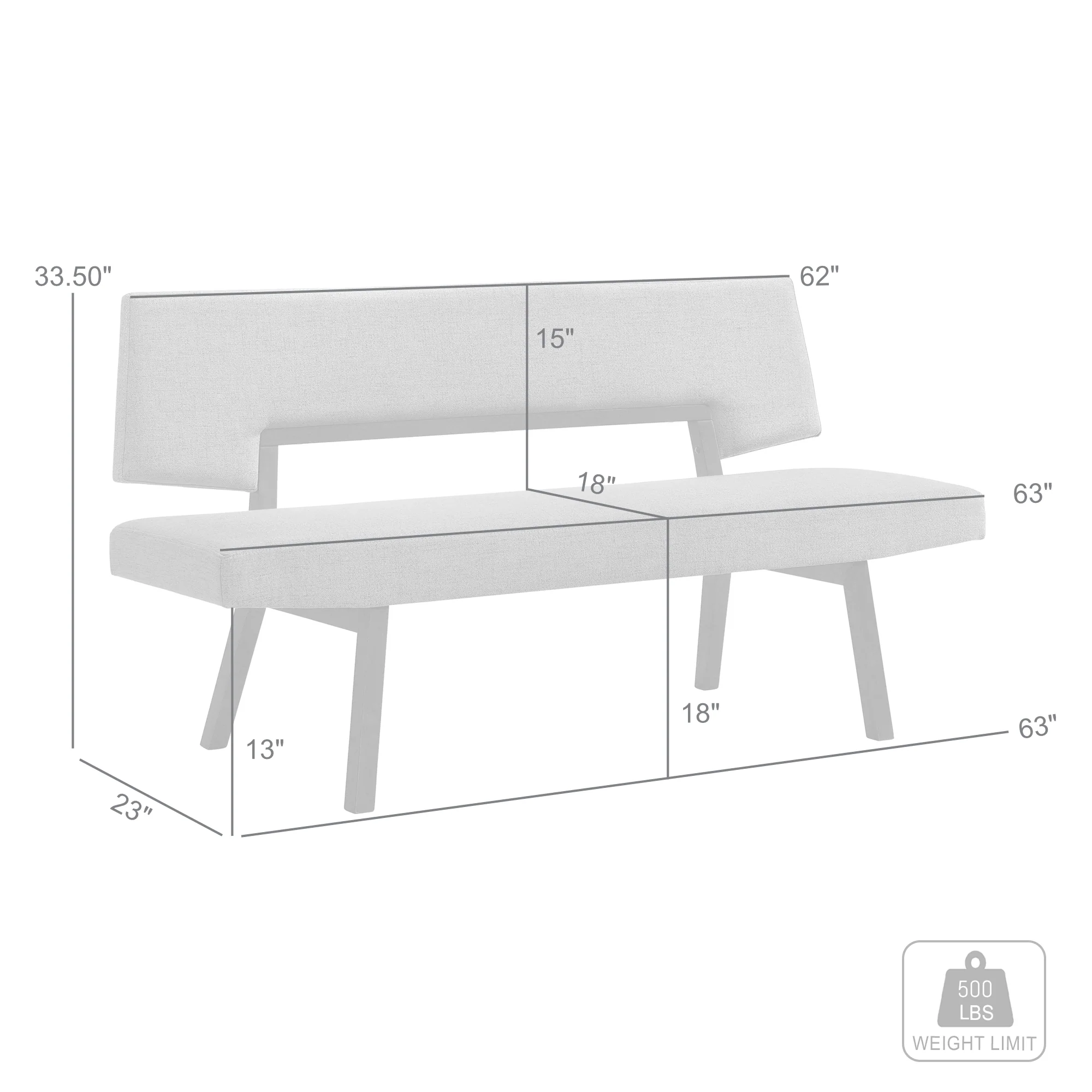 Channell Wood Dining Bench in Black Finish with Charcoal Fabric By Armen Living - Image 7